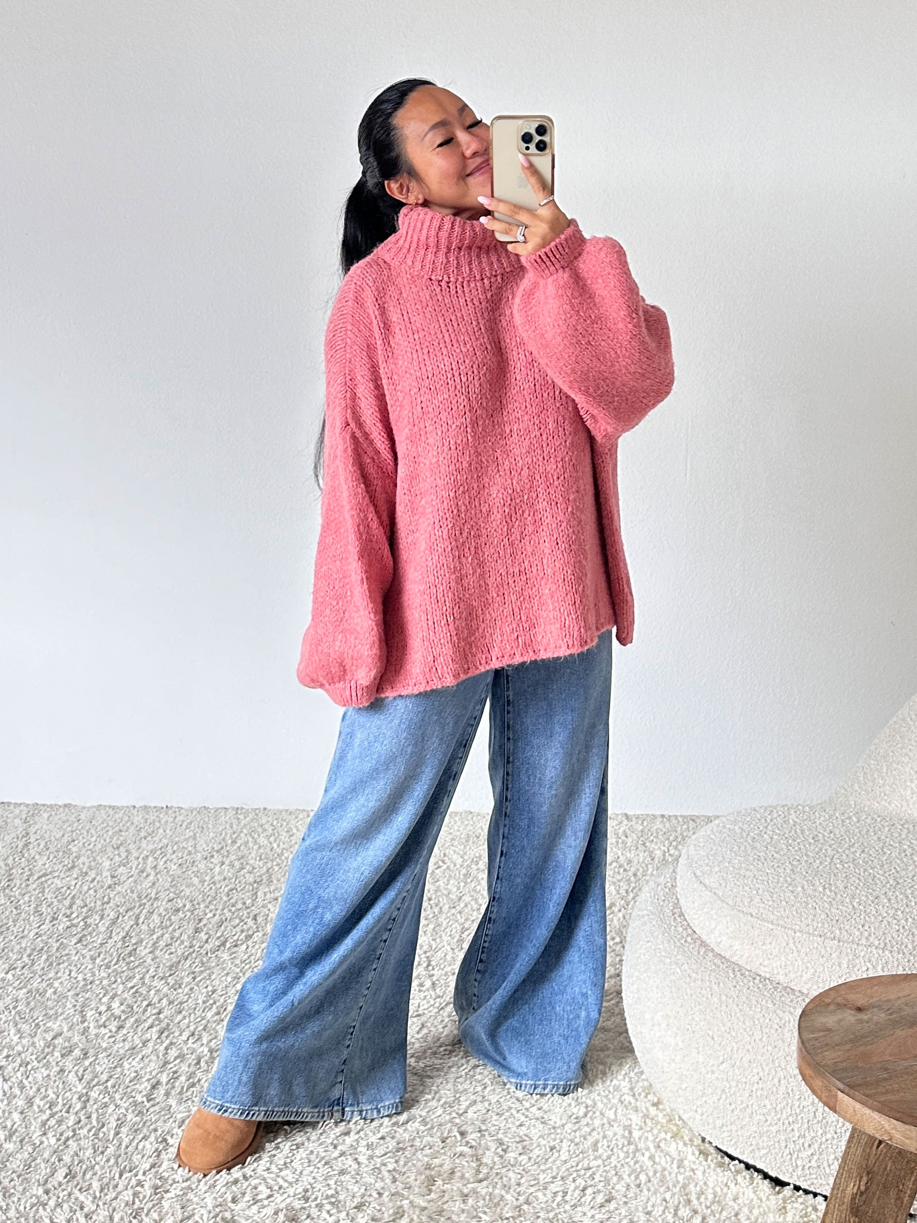 Oversize Pullover mit Schalkragen - FLAUSCHI - Berry