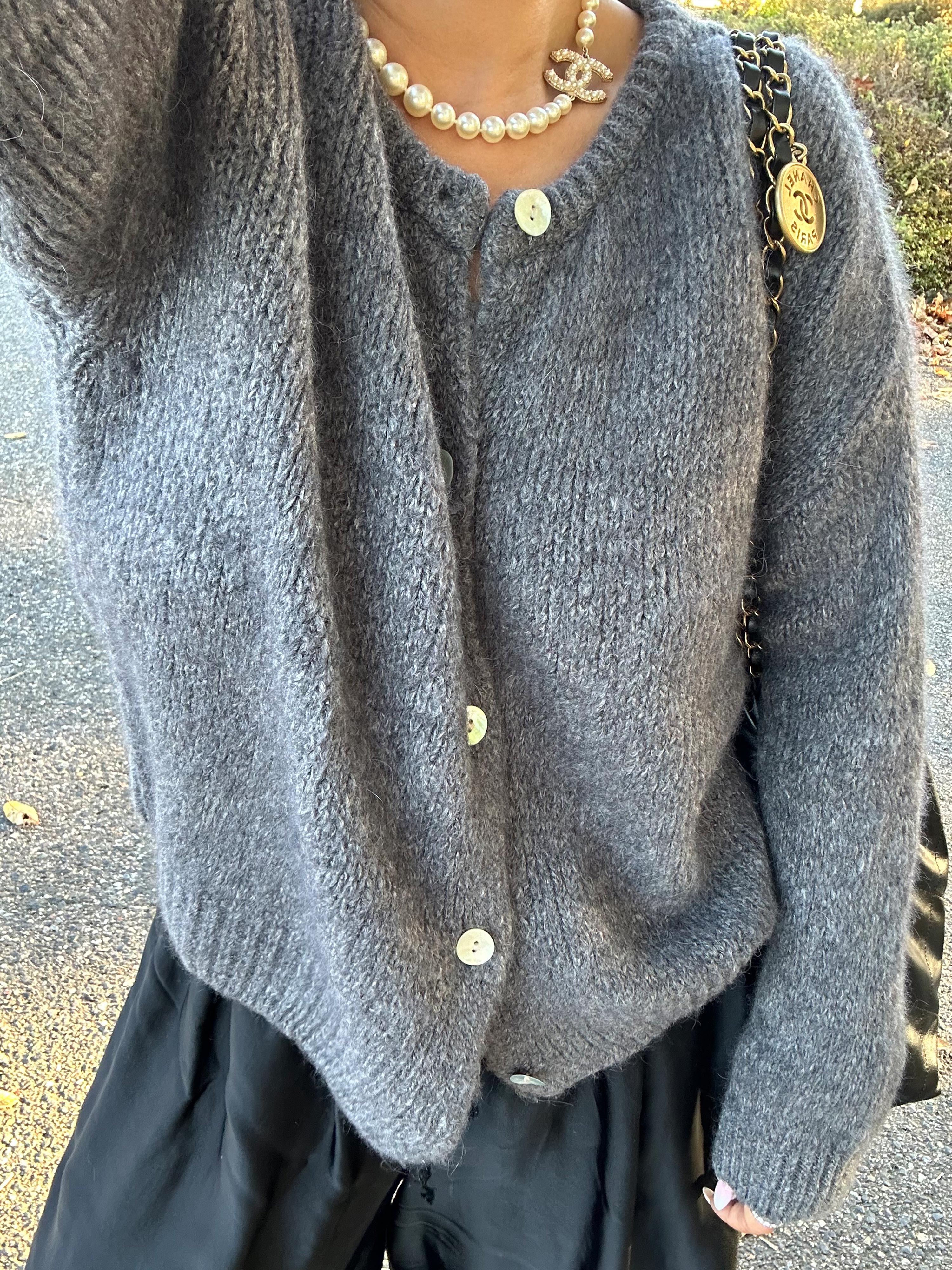 Strickjacke mit Baby-Alpakawollanteil - Anthrazit