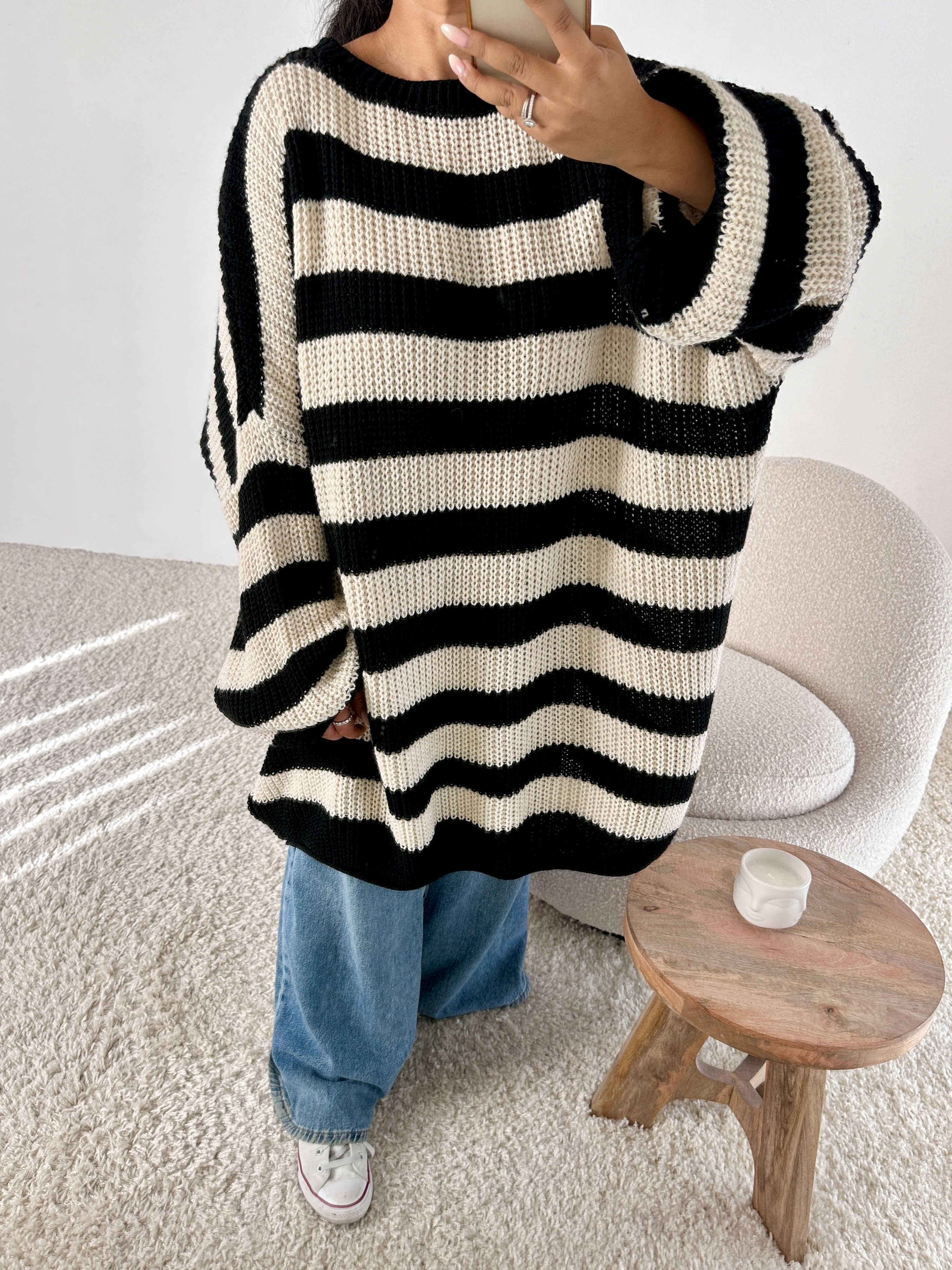 Schwerstrickpullover - CURVY - STRIPES - Schwarz