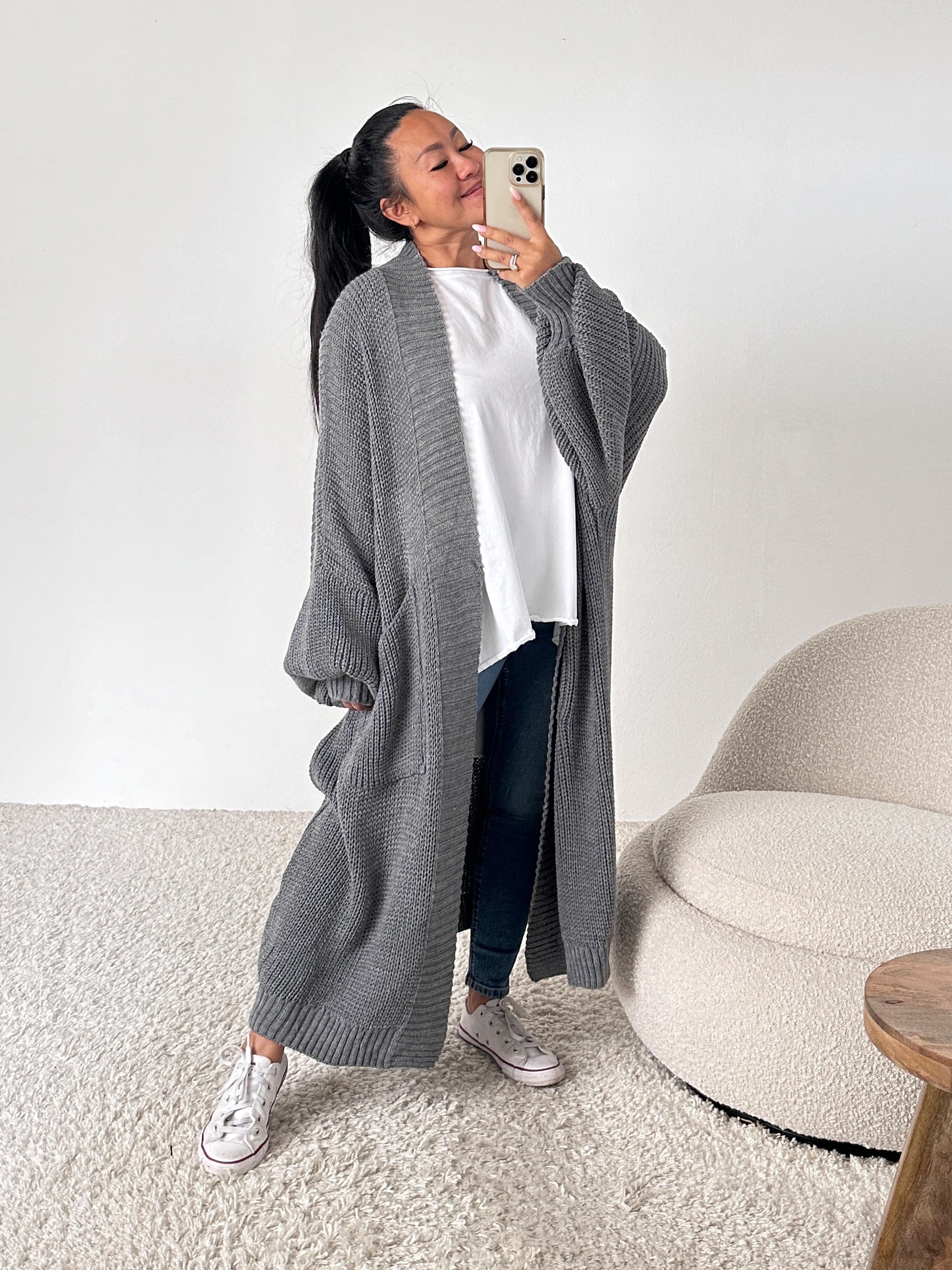 Basic Oversize Strickmantel - Grau