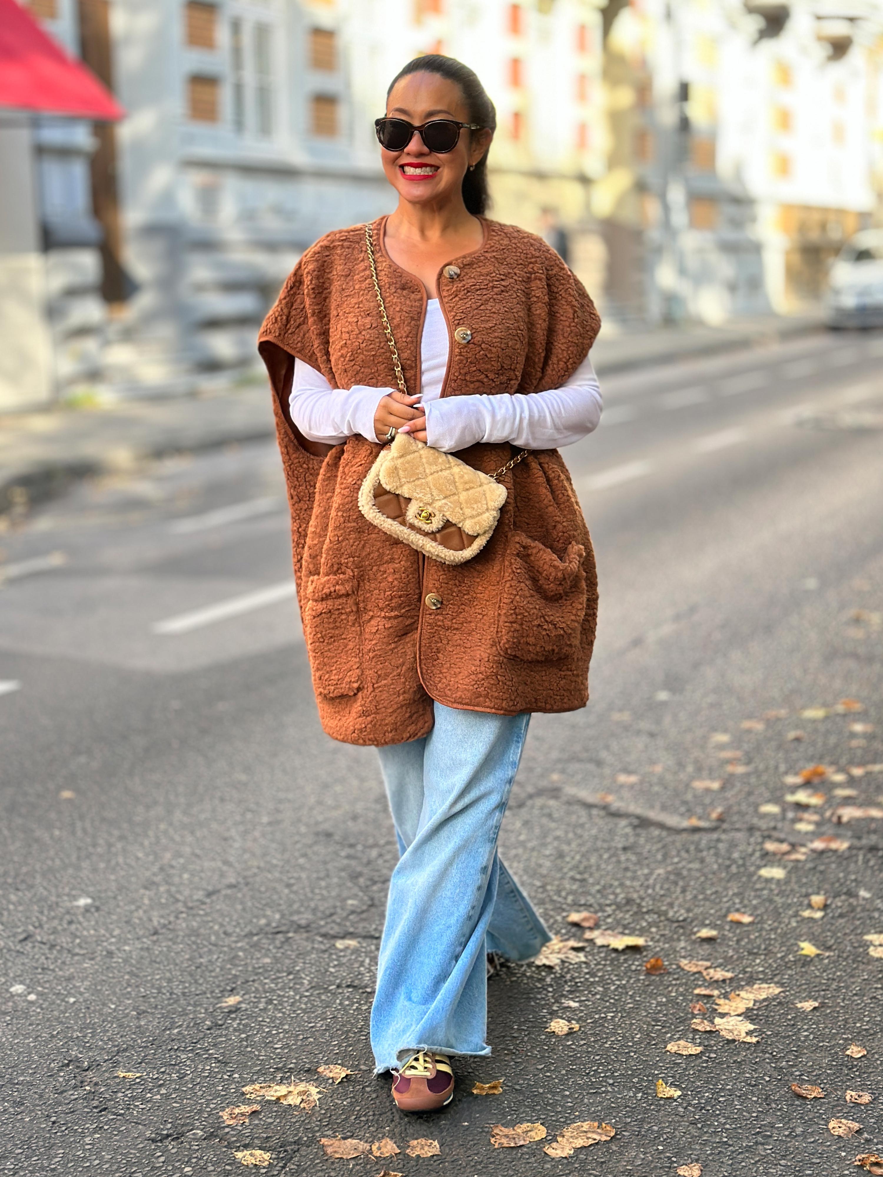 Oversize Teddylook Weste - ALMA - Cinnamon