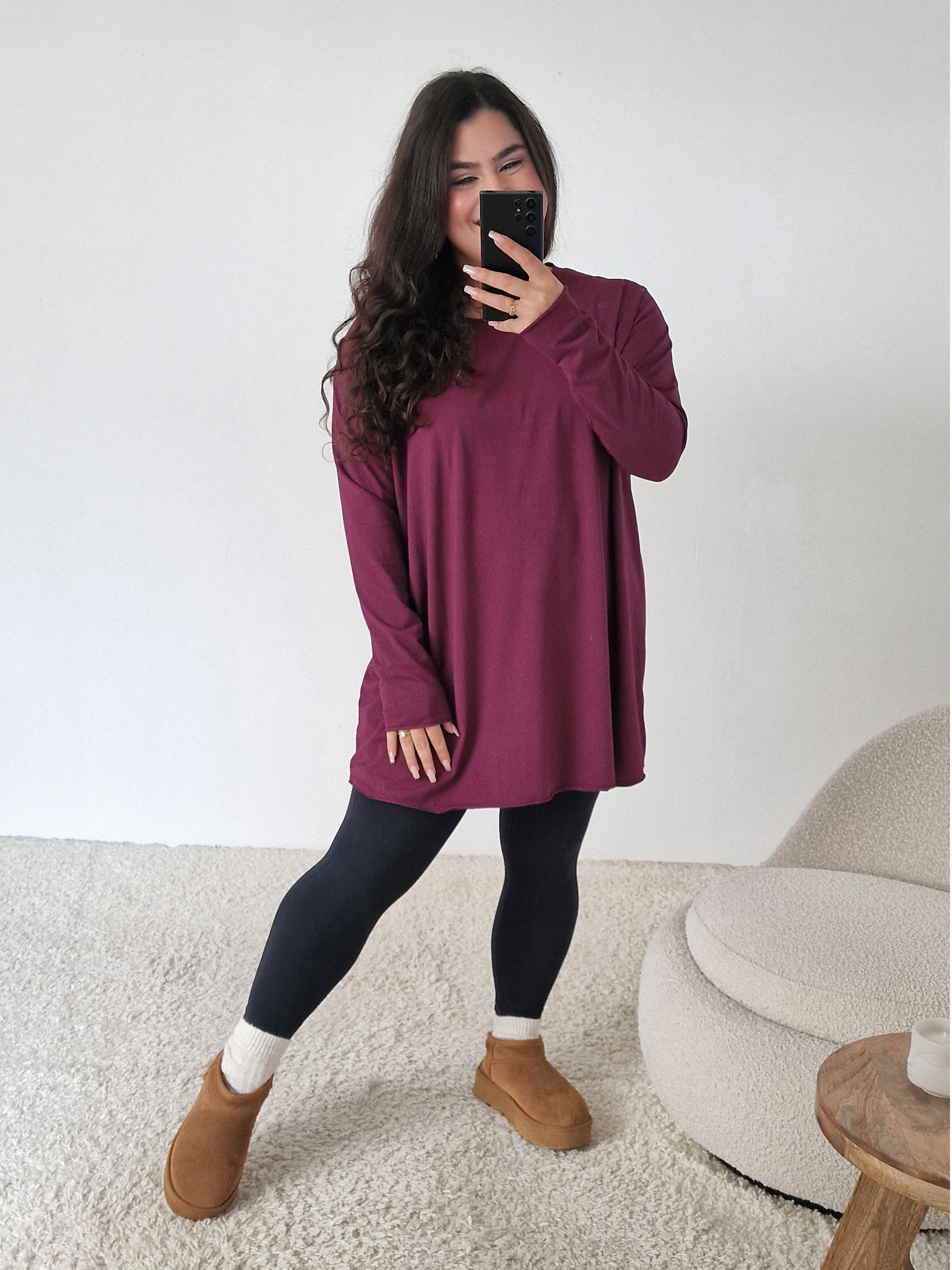 Basic Long Langarmshirt - Merlot