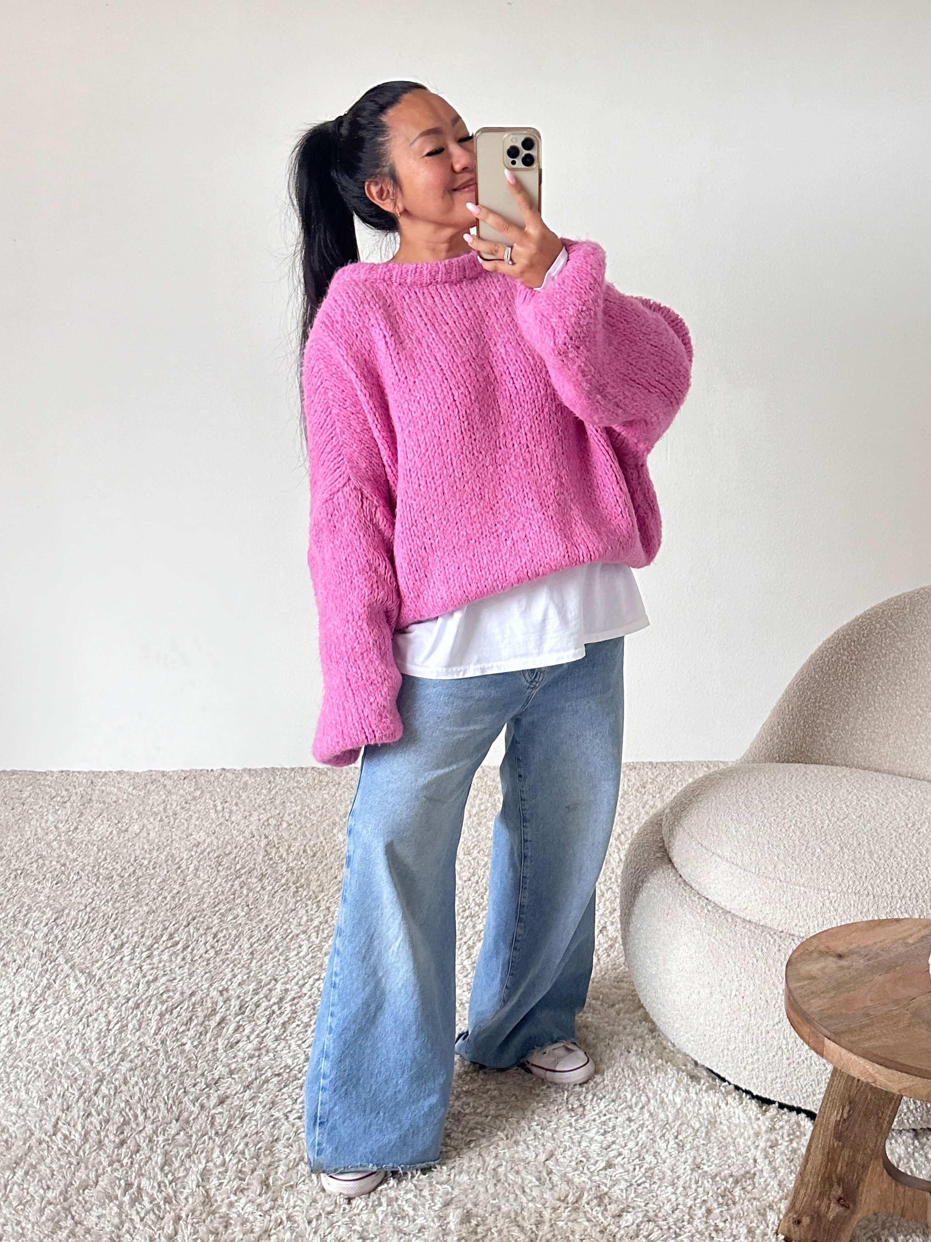 Strickpullover mit Rundhalsausschnitt - FLAUSCHI - Bubblegum