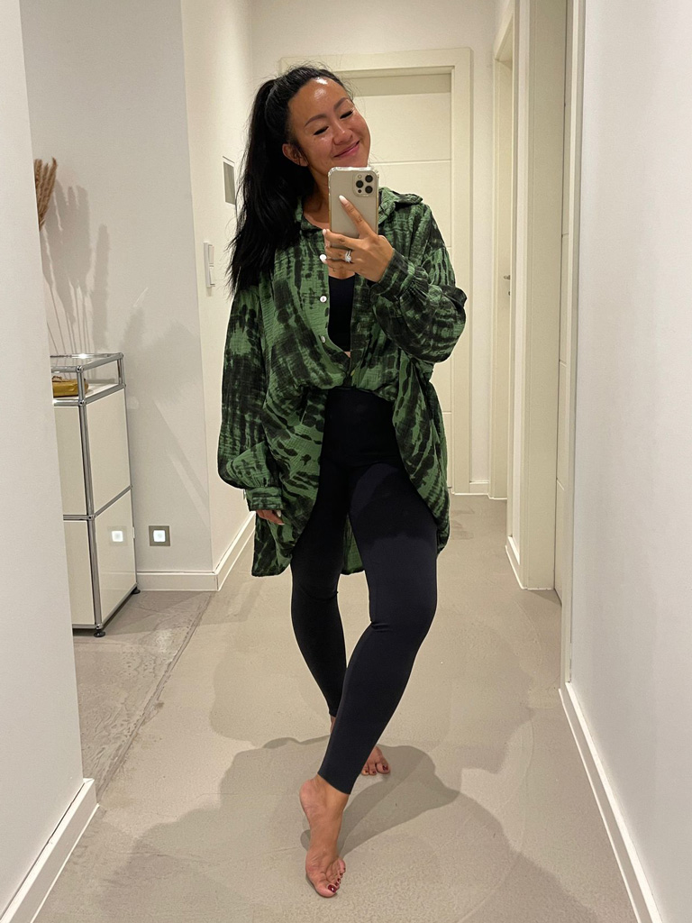 Musselin Oversize Long Bluse - TIE DYE - Verde