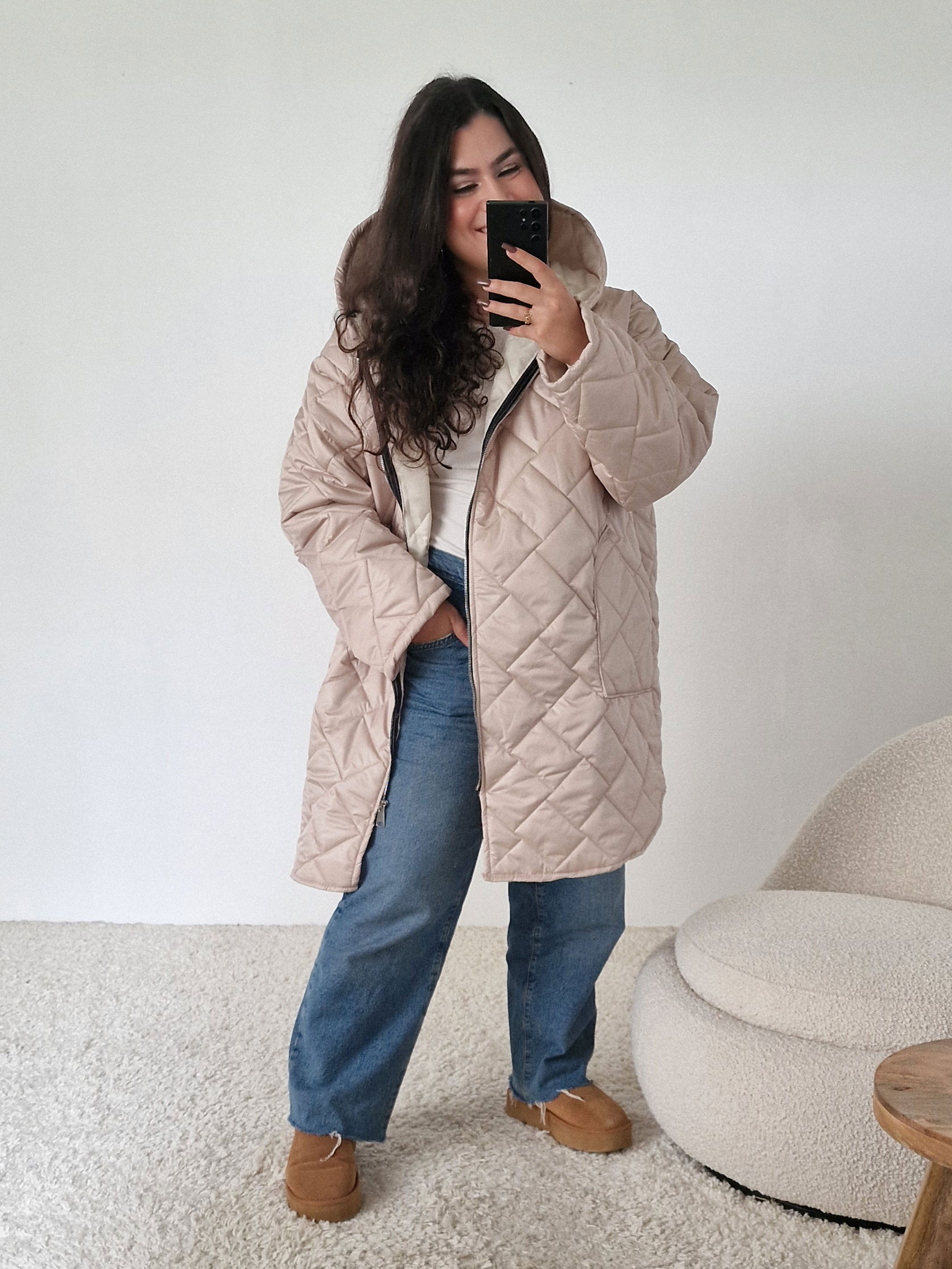 CURVY Steppjacke mit Kapuze - Beige