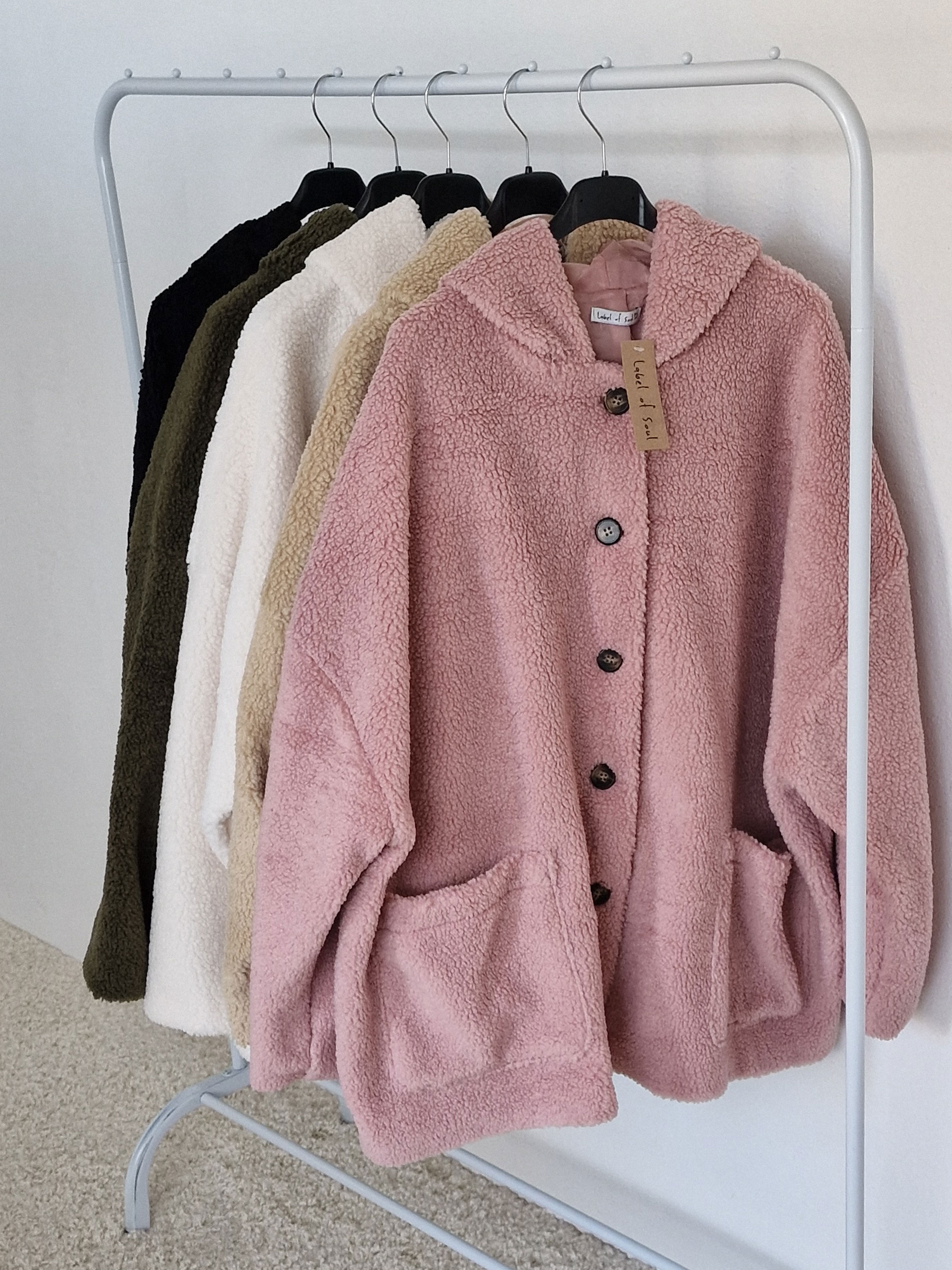 Teddylook Oversize Jacke mit Kapuze - Rosa