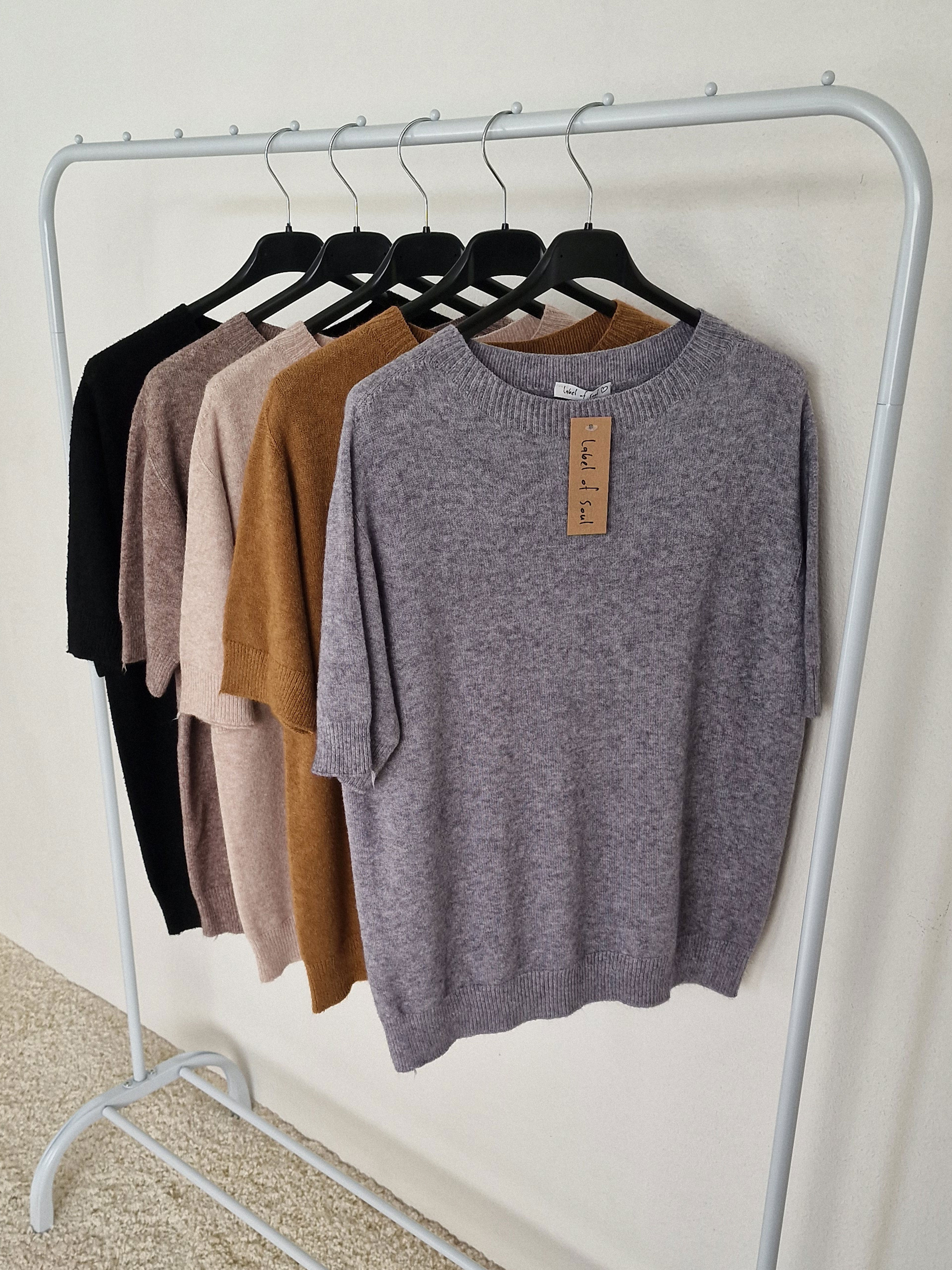 Viskose Kurzarm Pullover - Grau