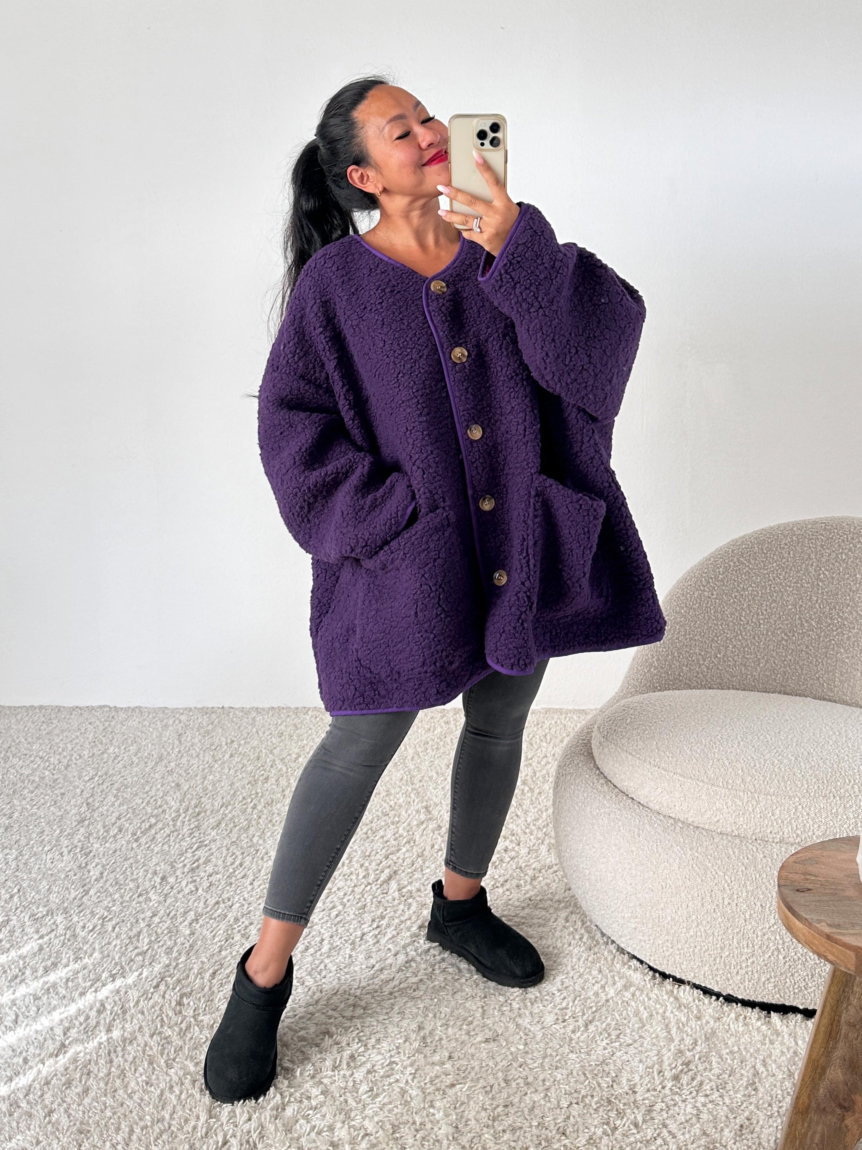 Teddylook Oversize Jacke - ICON - Aubergine