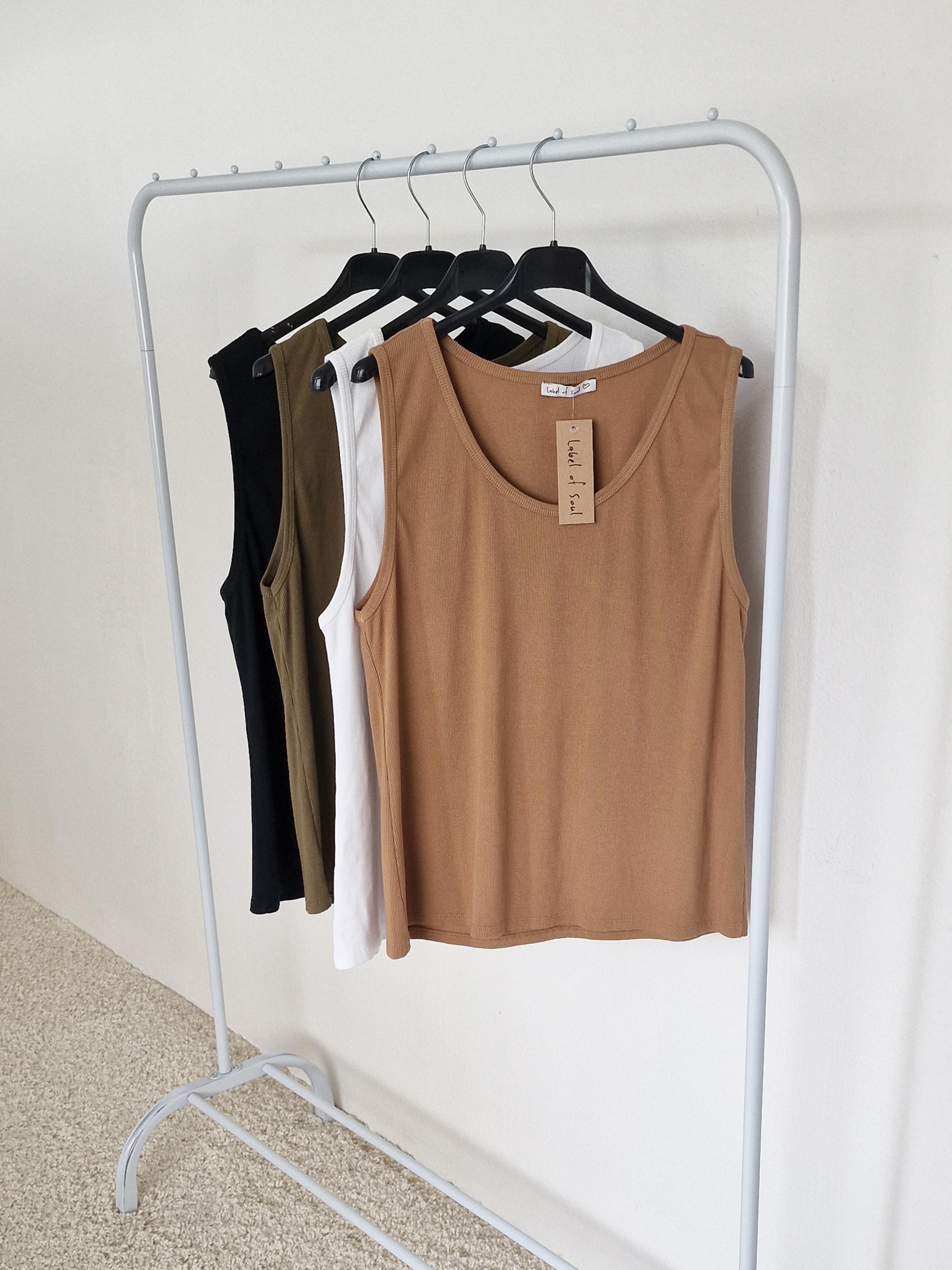 Geripptes Basic Top - Camel - L/XL