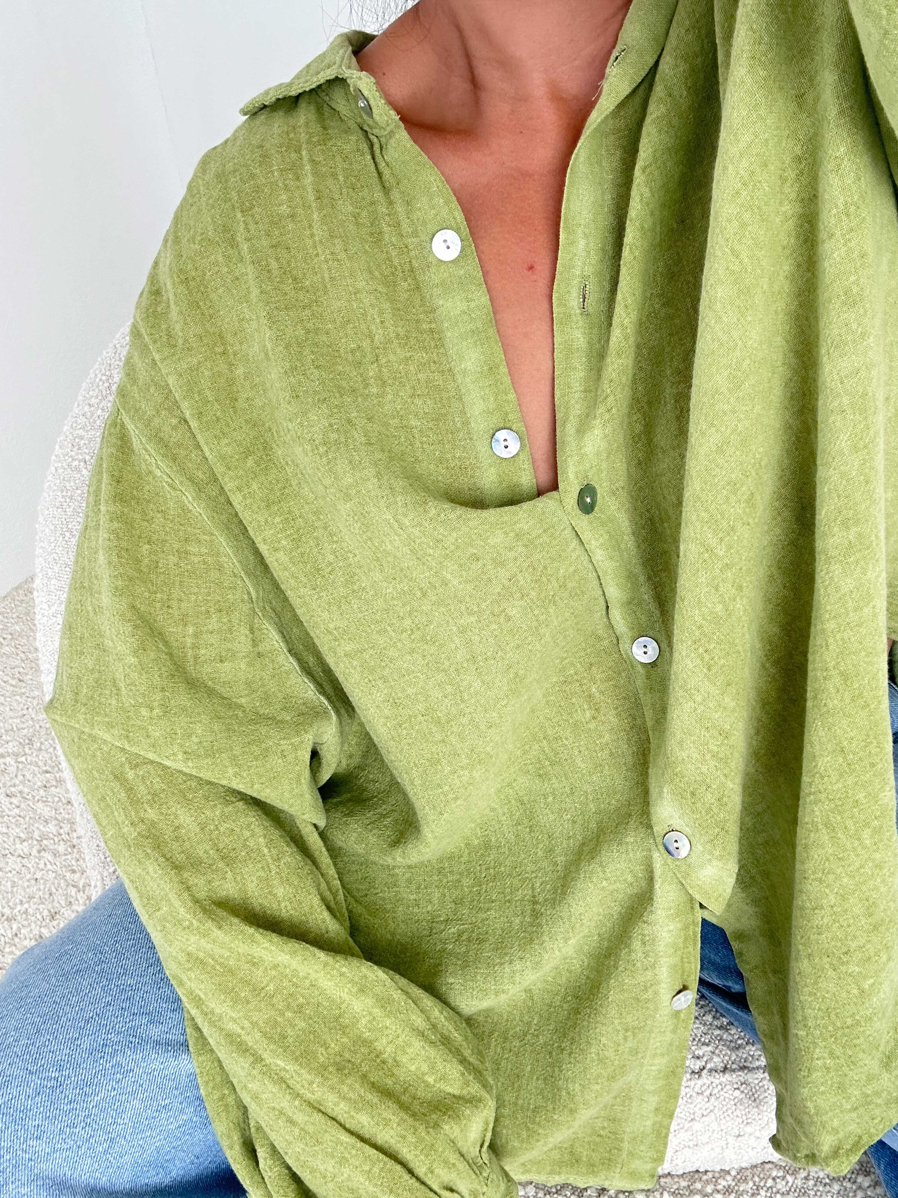 Cotton Long Oversize Bluse - Must Have - Verde