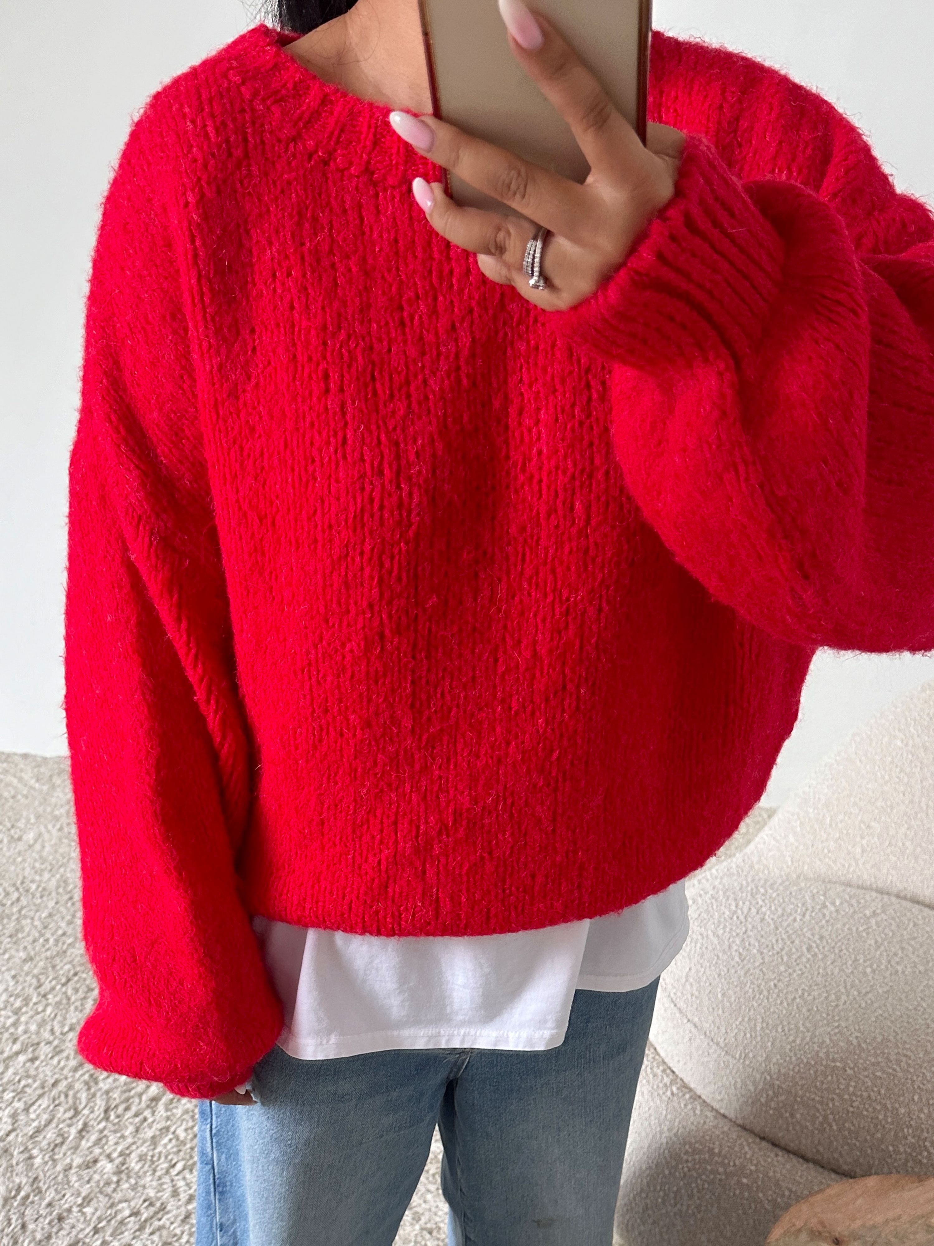 Strickpullover mit Rundhalsausschnitt - FLAUSCHI - Rot