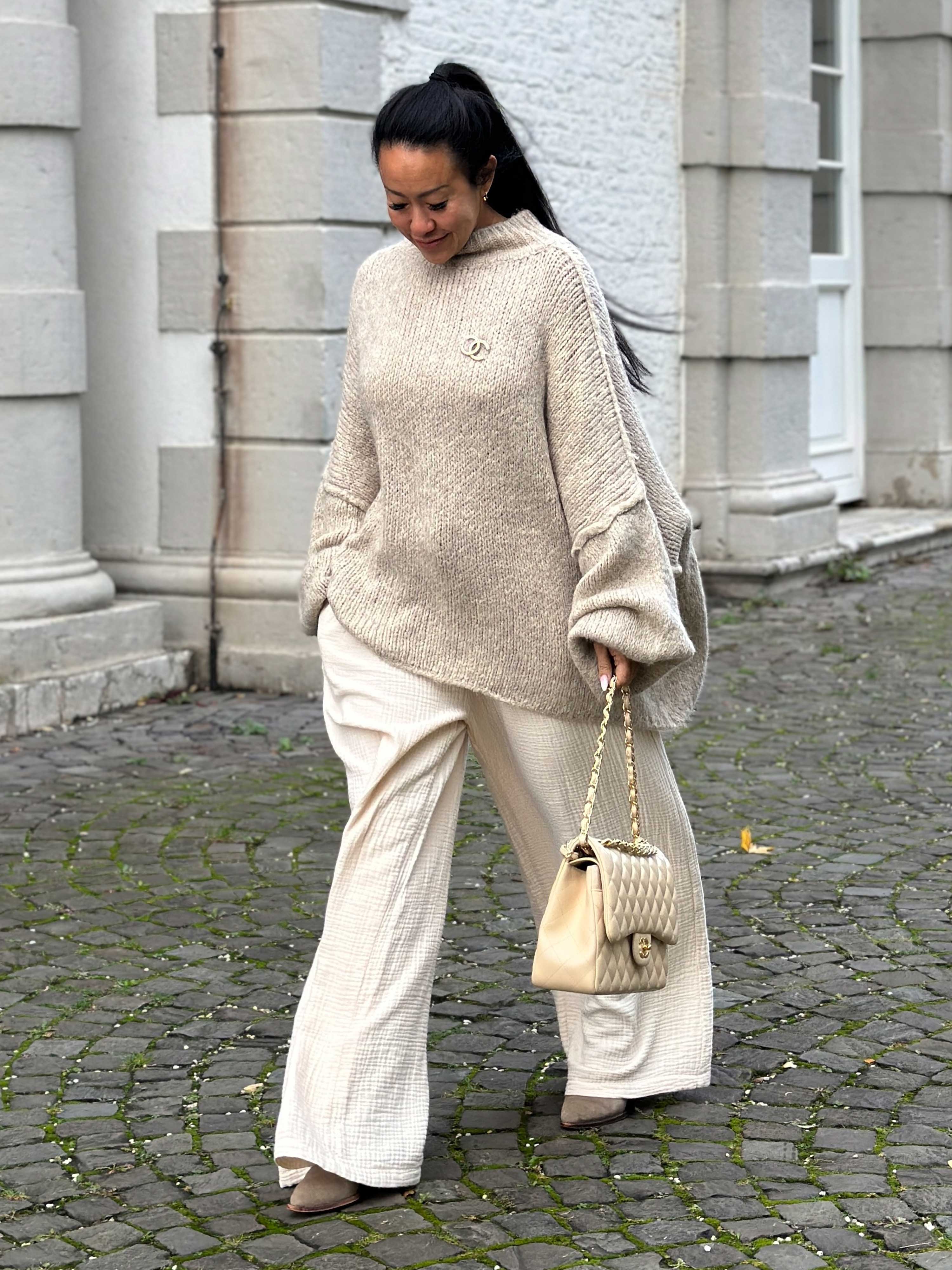 Oversize Strickpullover mit Stehkragen FLAUSCHI - REGULAR - Beige