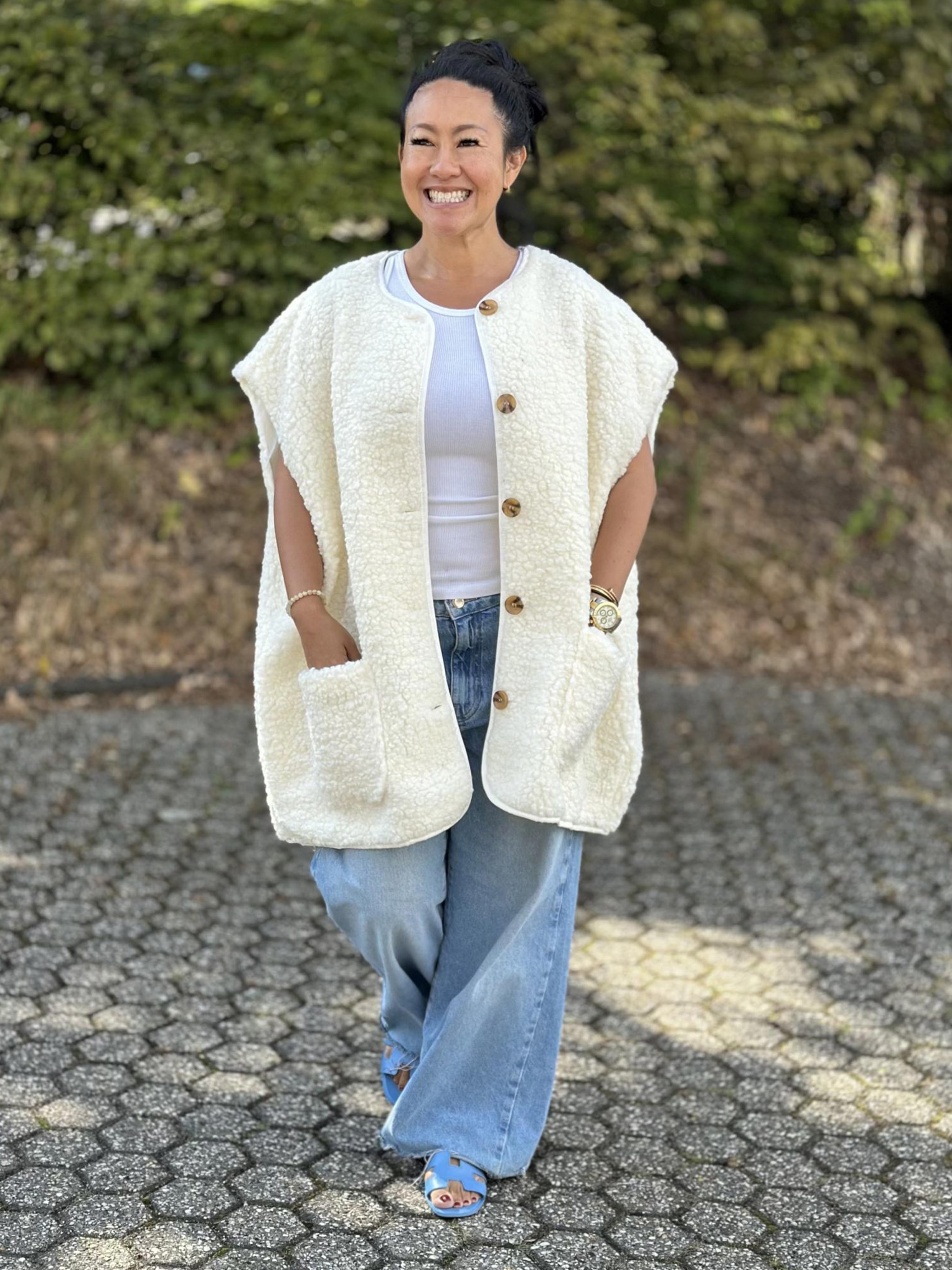 Oversize Teddylook Weste - ALMA - Creme