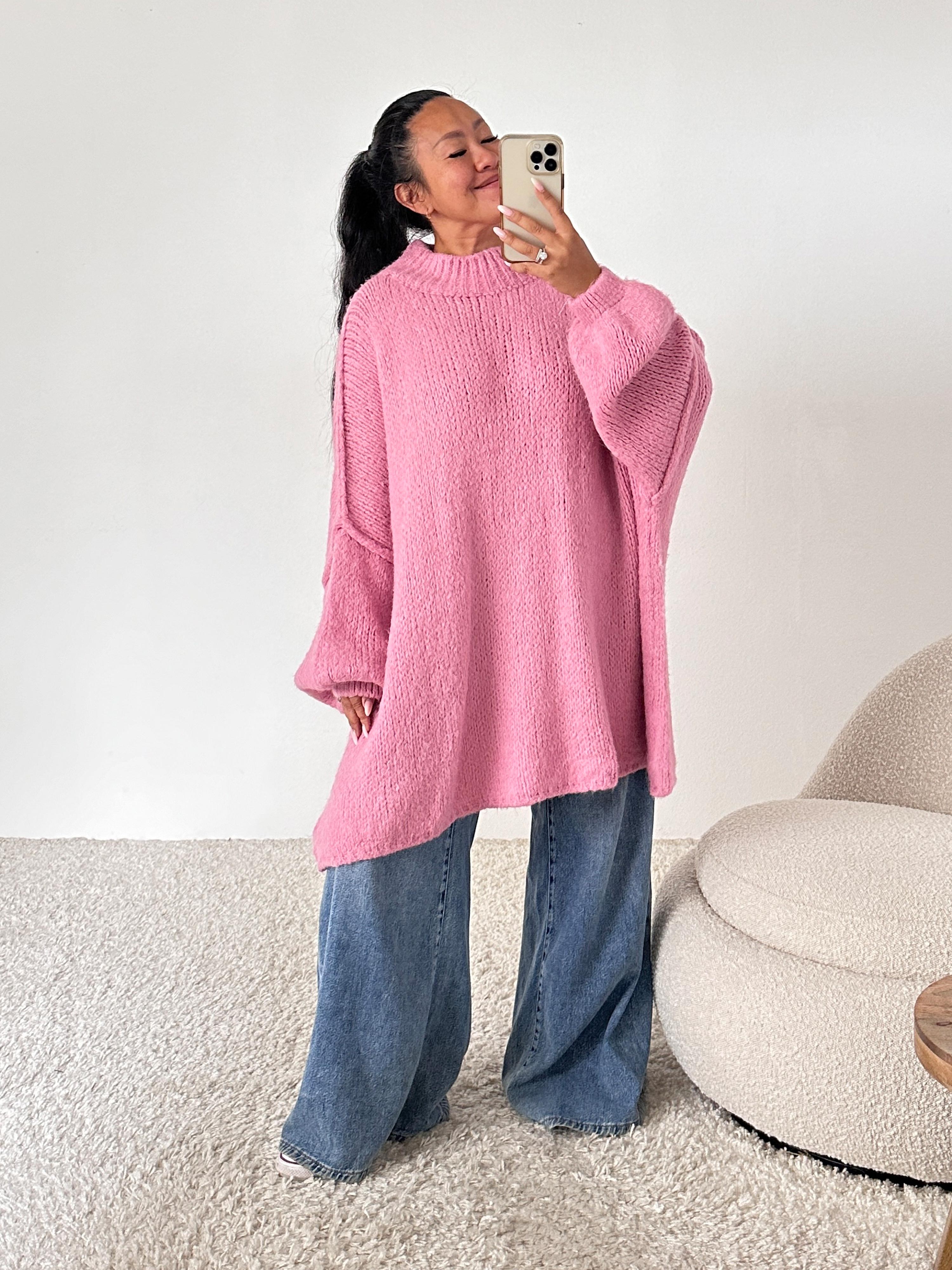 Oversize Strickpullover mit Stehkragen FLAUSCHI - TALL - Rosa