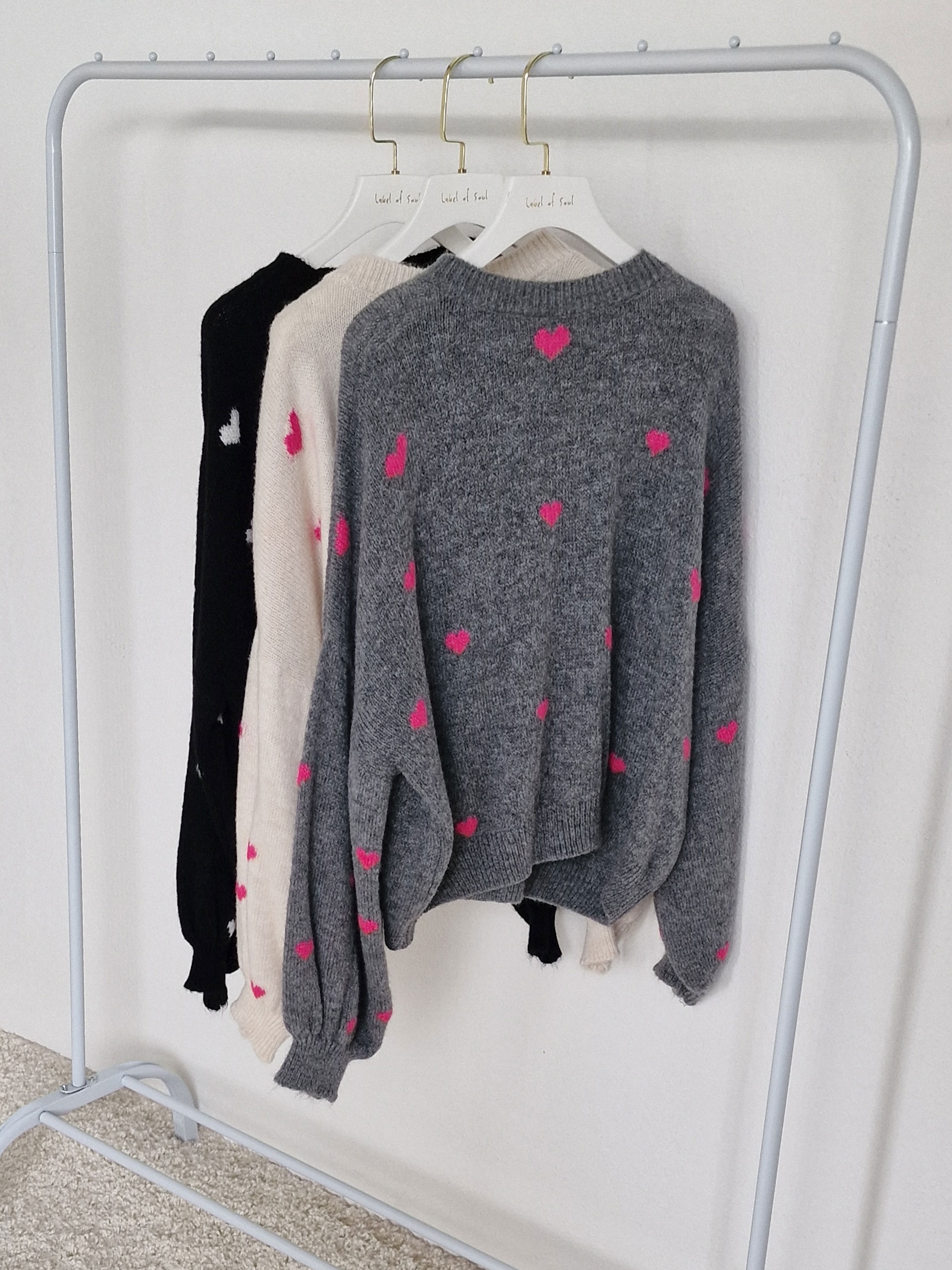 Strickpullover - LITTLE HEARTS - Anthrazit/Pink