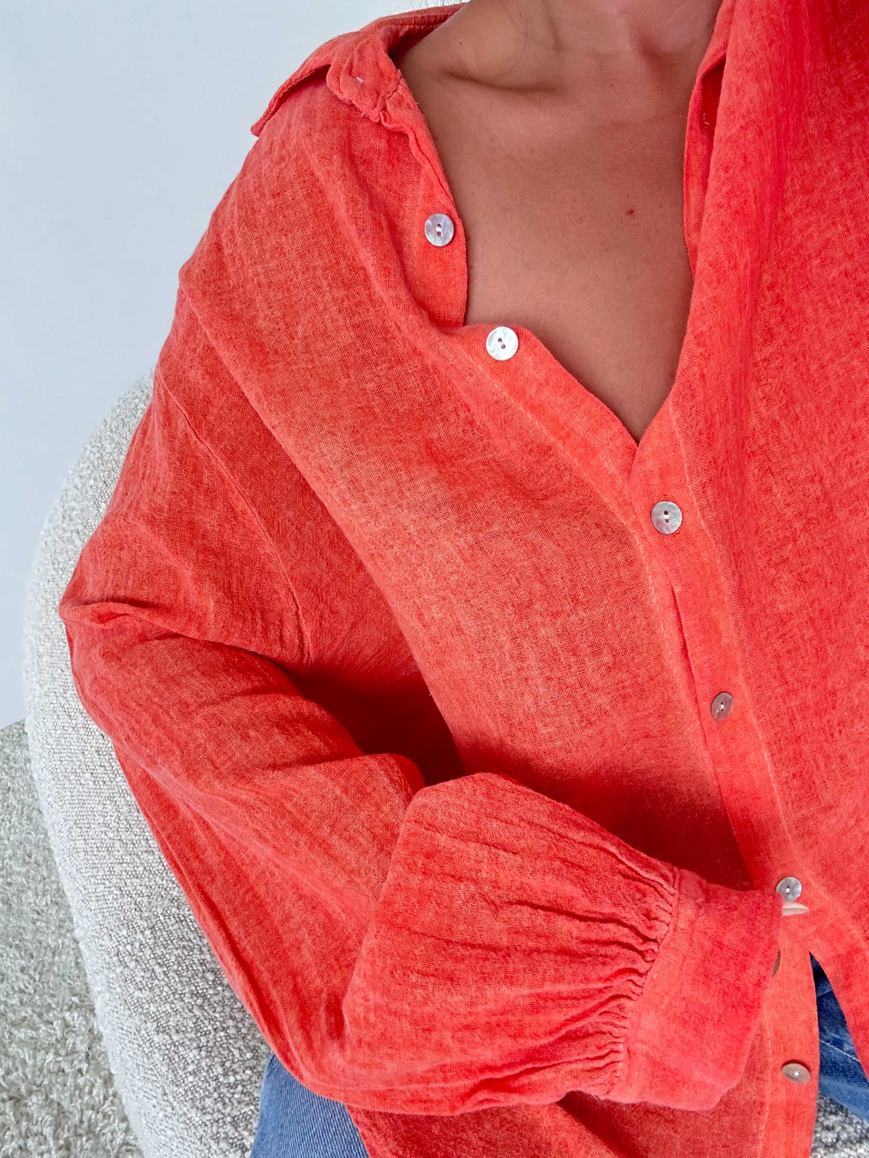 Cotton Long Oversize Bluse - Must Have - Blutorange