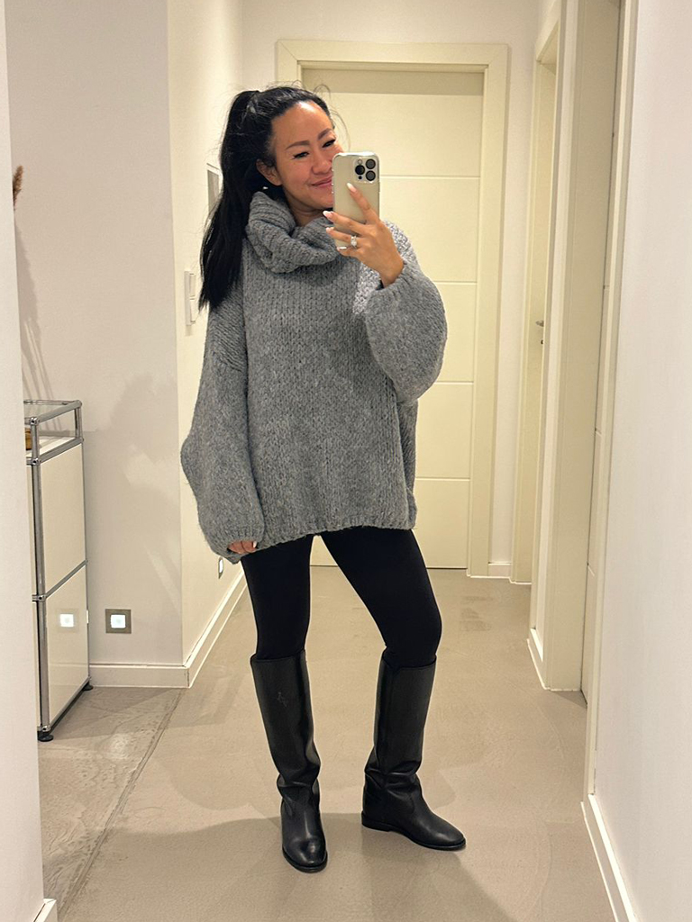 Oversize WINTER Pullover mit Schalkragen - FLAUSCHI - Grau