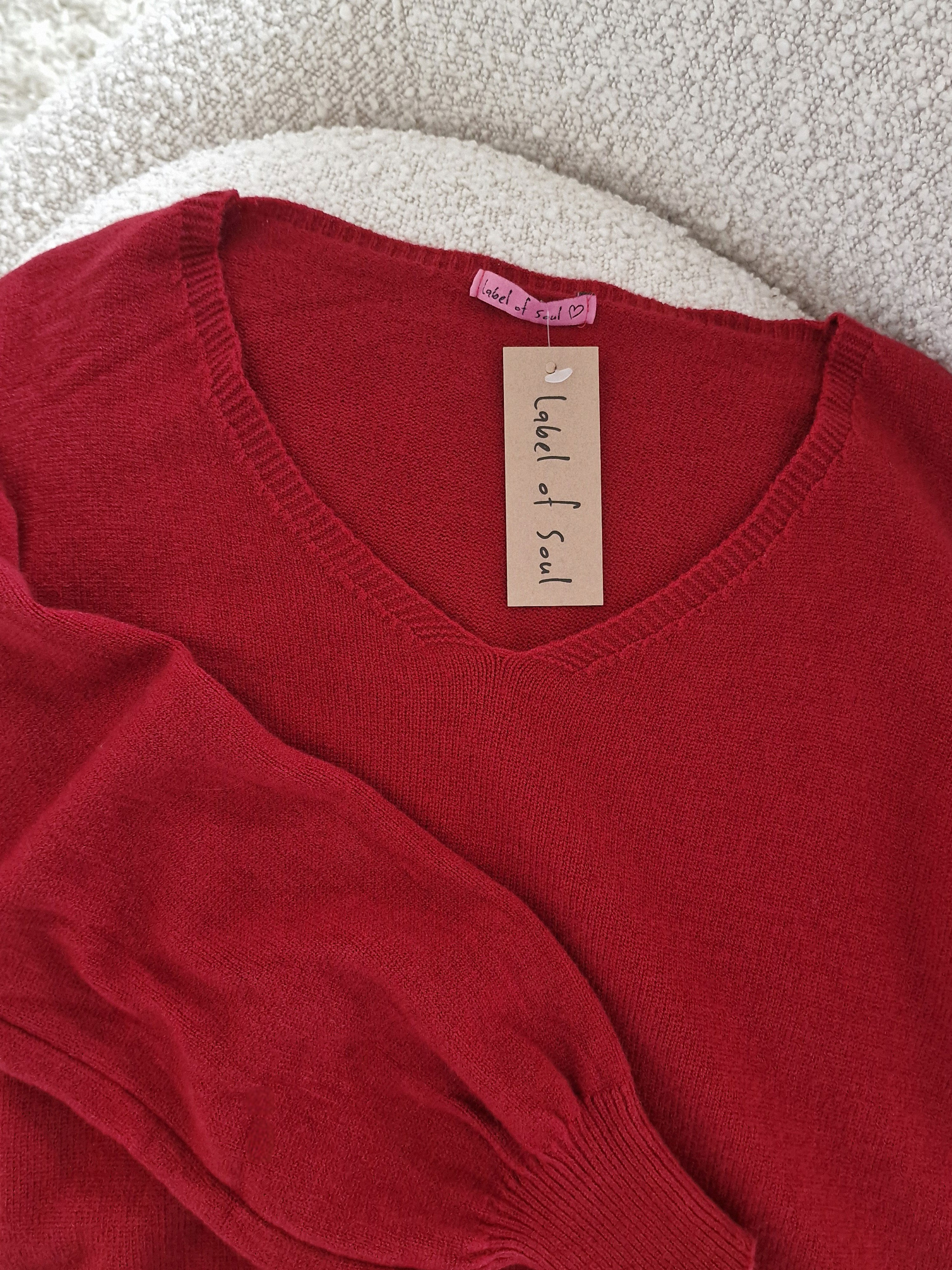 Cropped Viskose Pullover mit V-Ausschnitt - Bordeaux