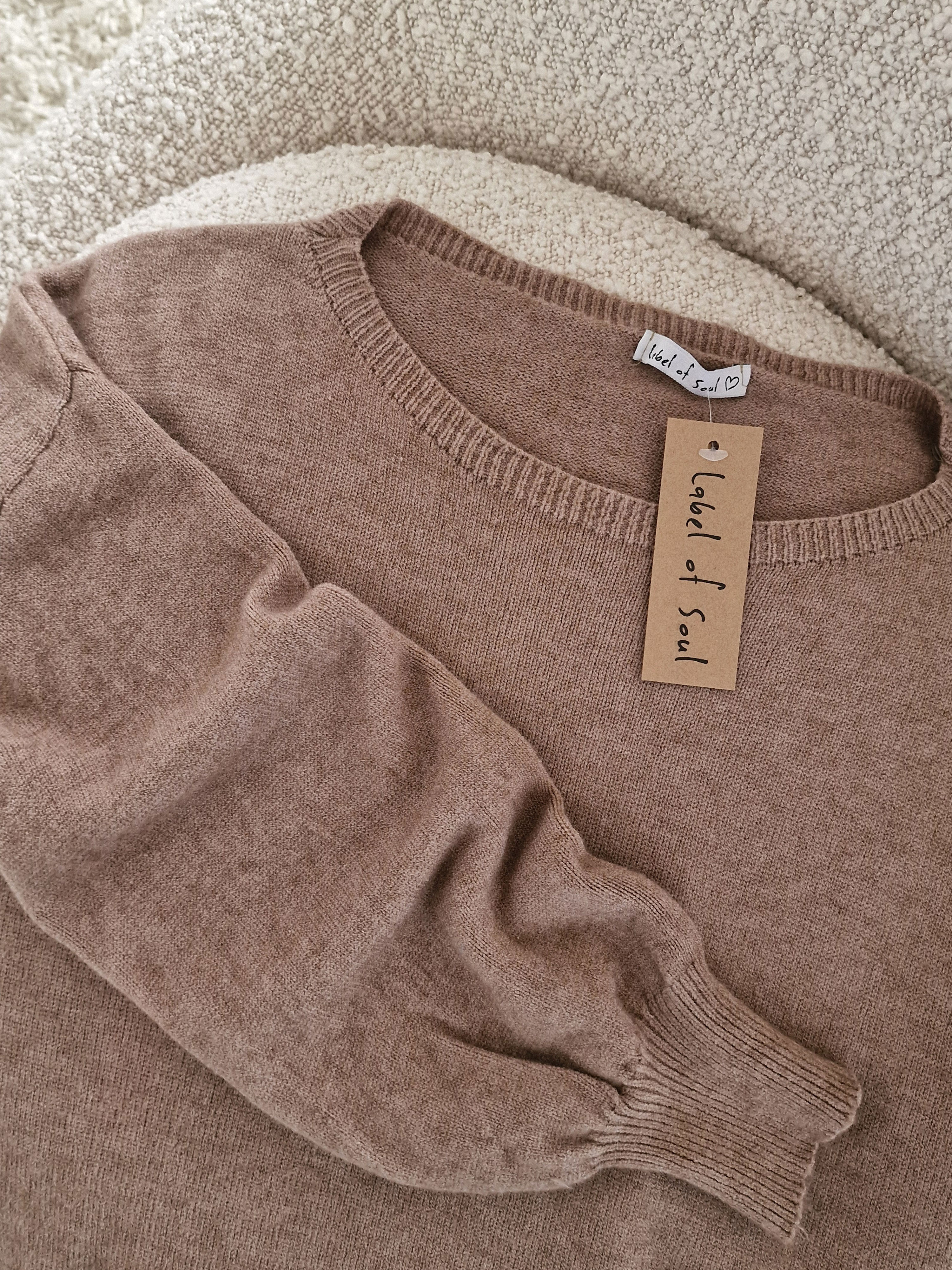 Cropped Viskose Pullover mit Rundhalsausschnitt - Camel