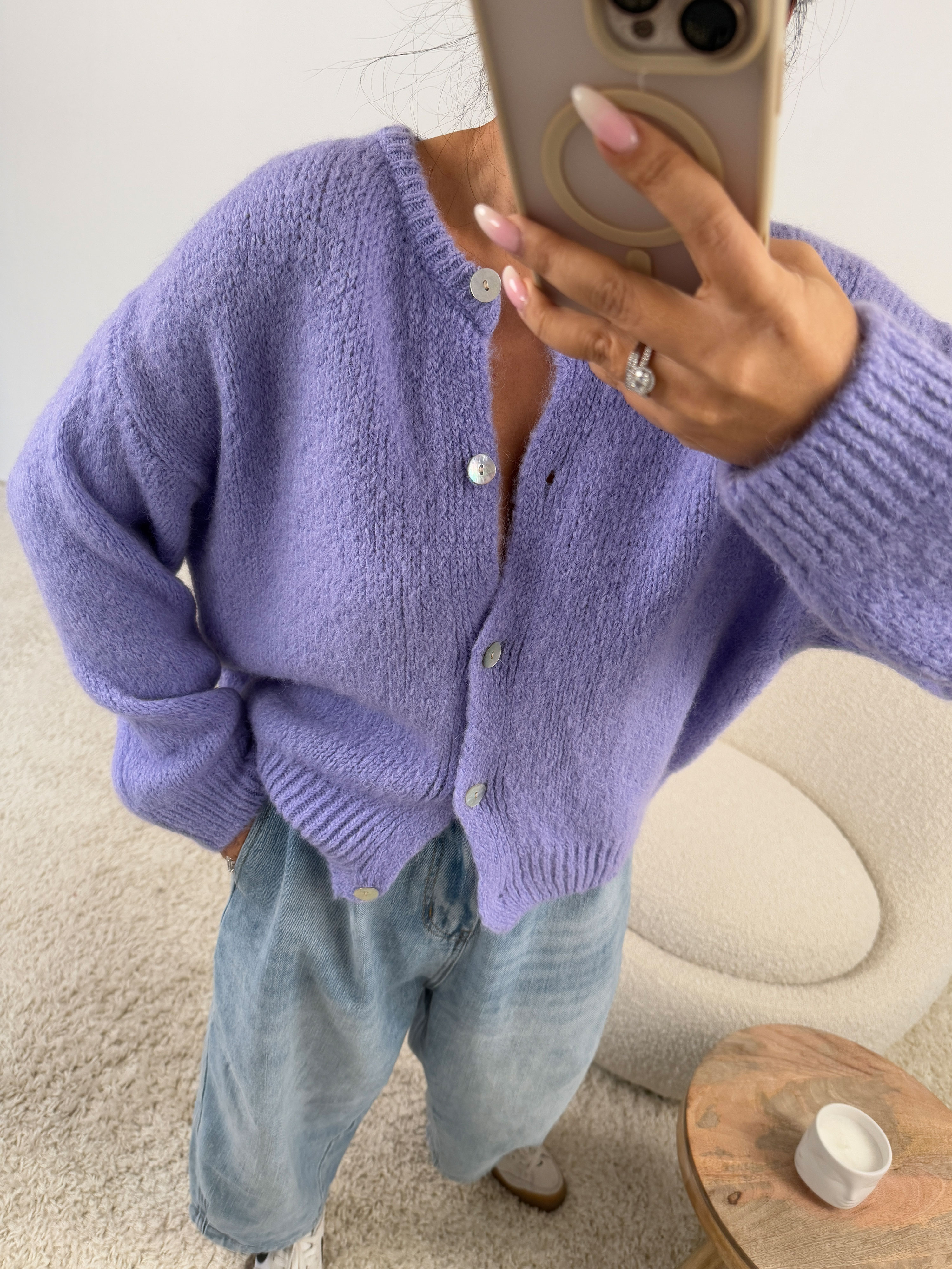 Strickjacke mit Baby-Alpakawollanteil - Lavendel