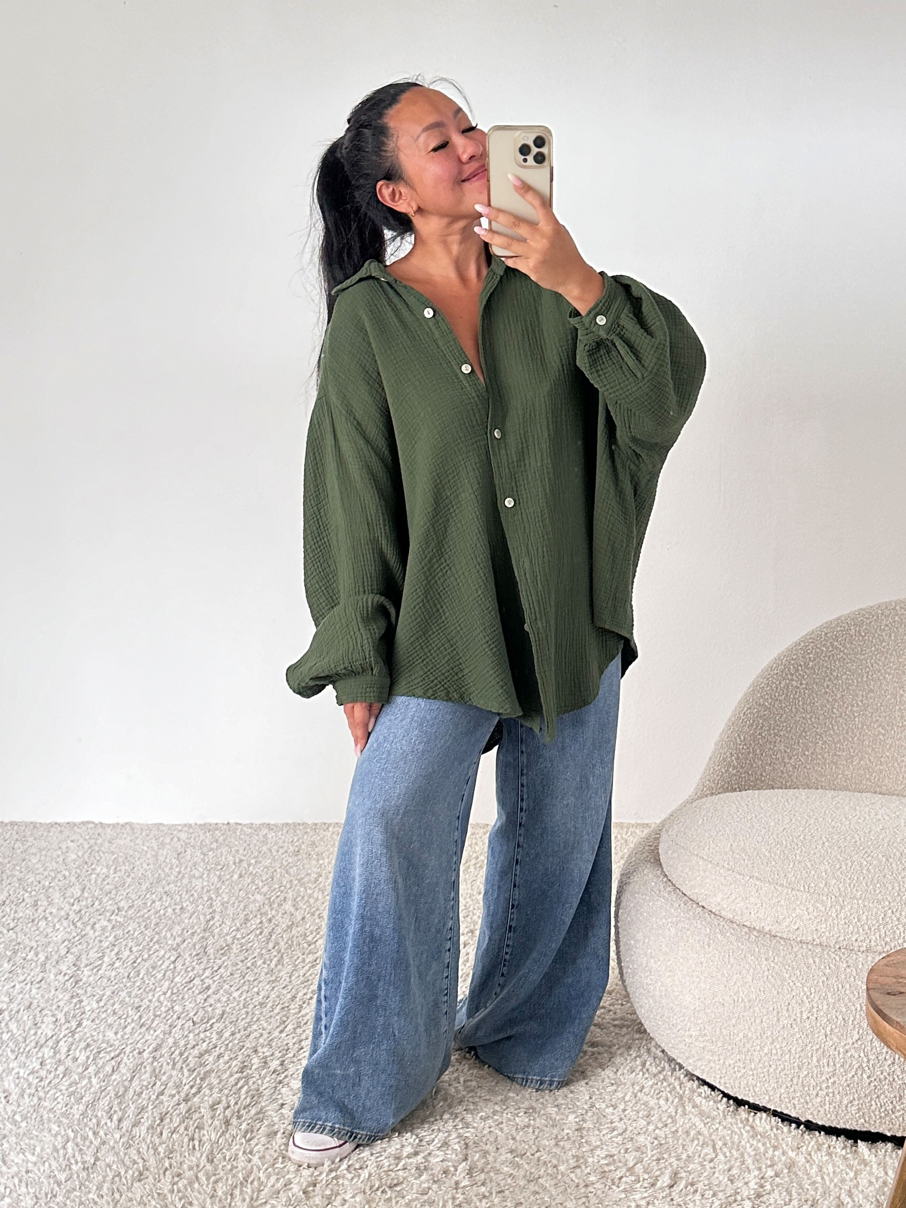 Musselin Midi Oversize Bluse - Rosemary