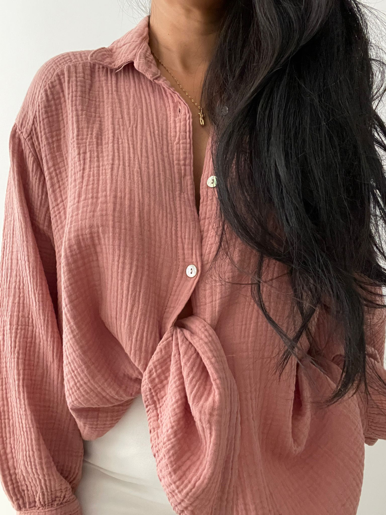 Musselin Oversize Bluse - Blush