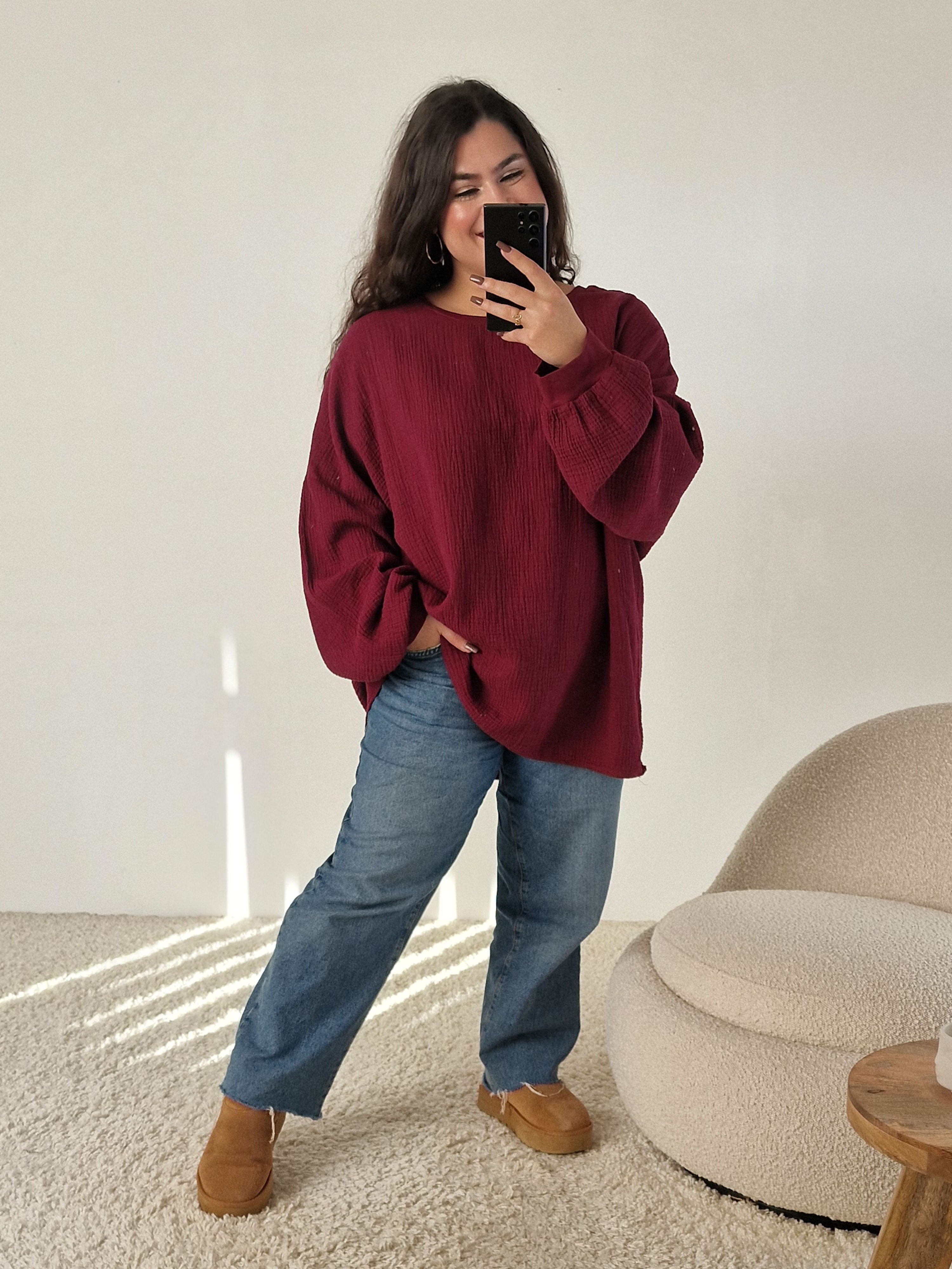 Musselin Oversize Sweatshirt - Burgunder