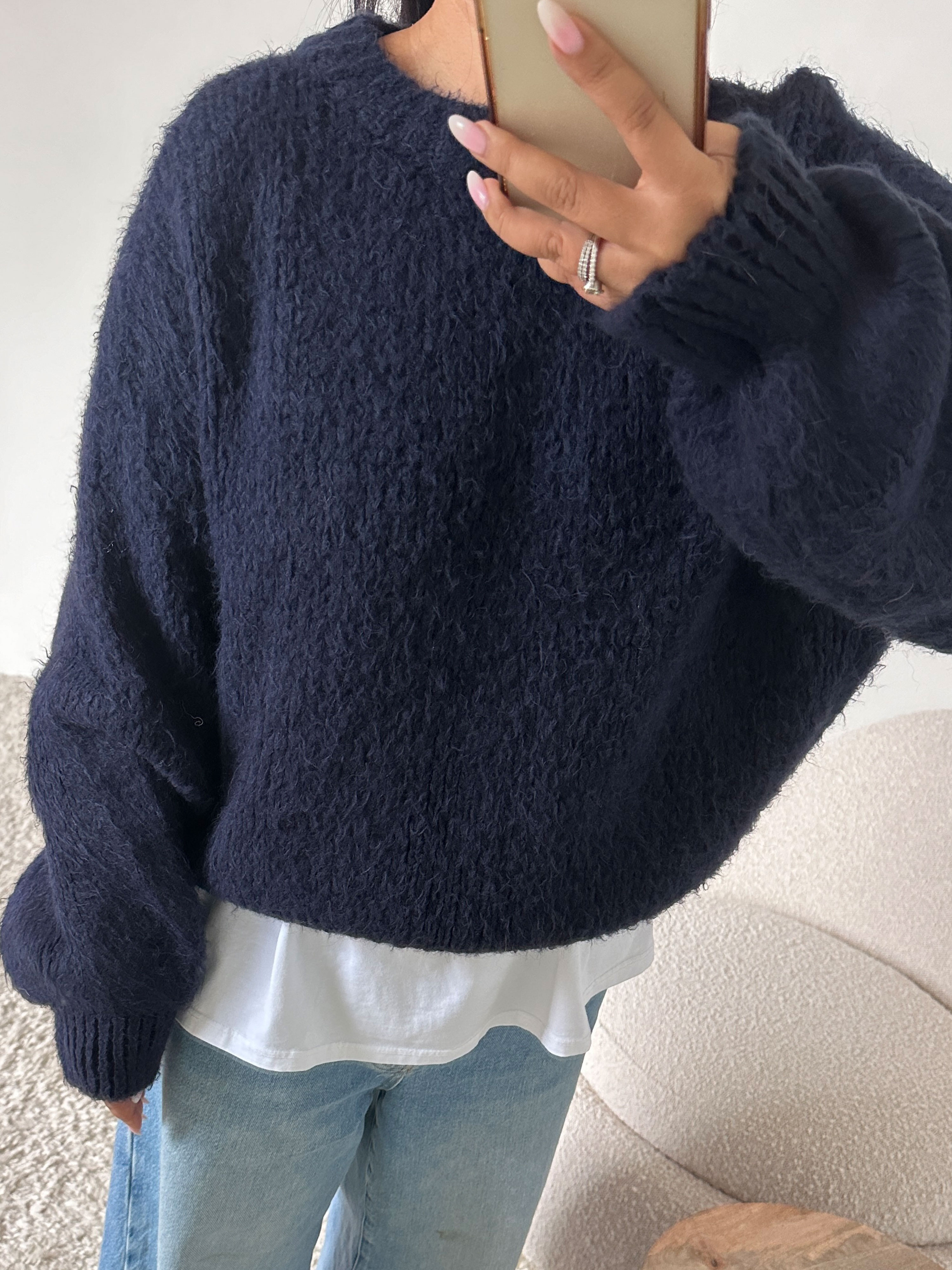 Strickpullover mit Rundhalsausschnitt - FLAUSCHI - Navy