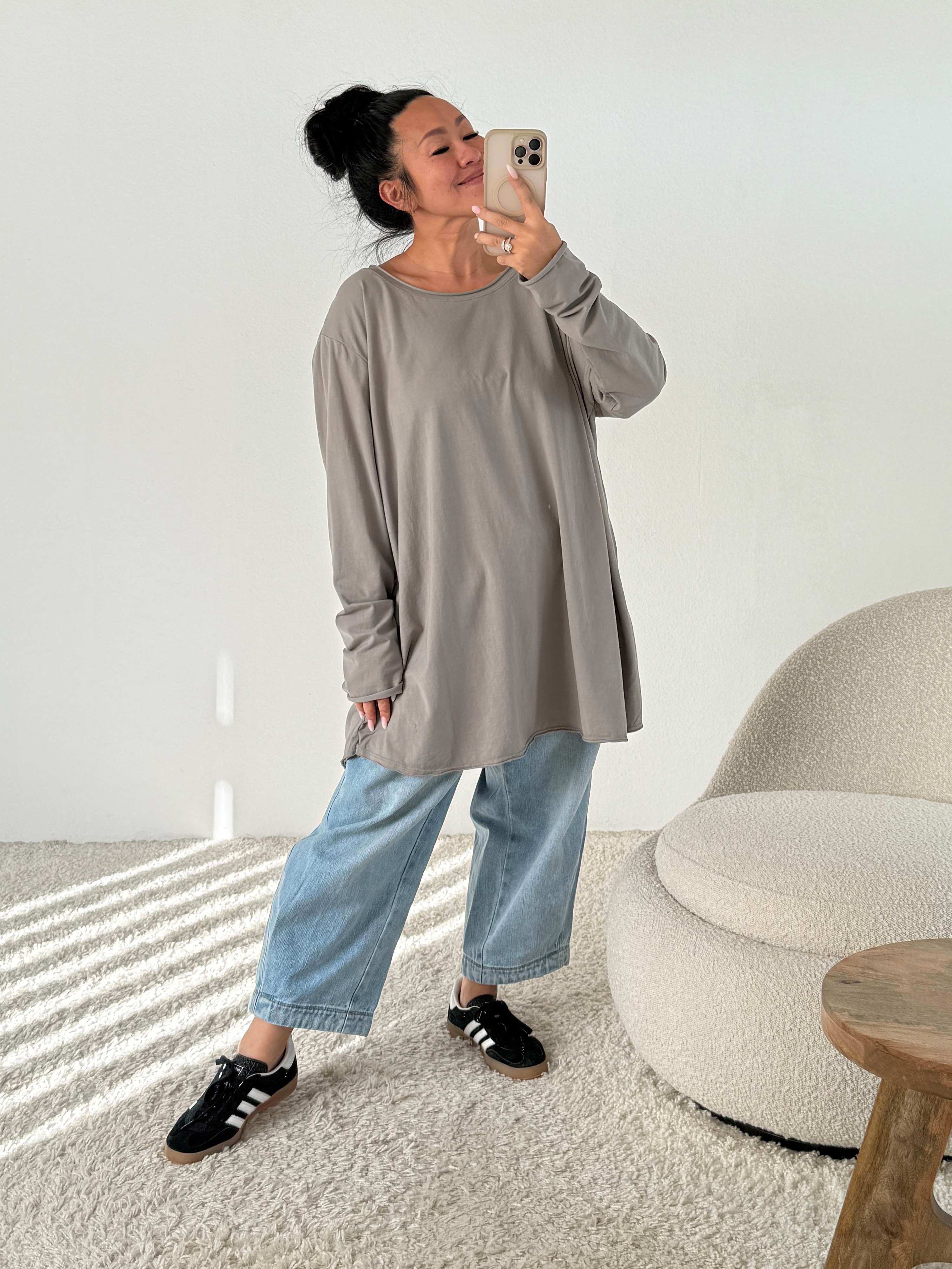 Basic Long Langarmshirt - Taupe