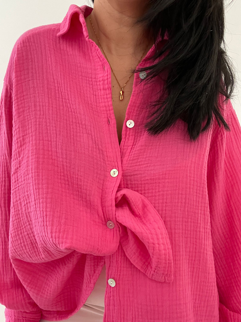 Musselin Oversize Bluse - Pink