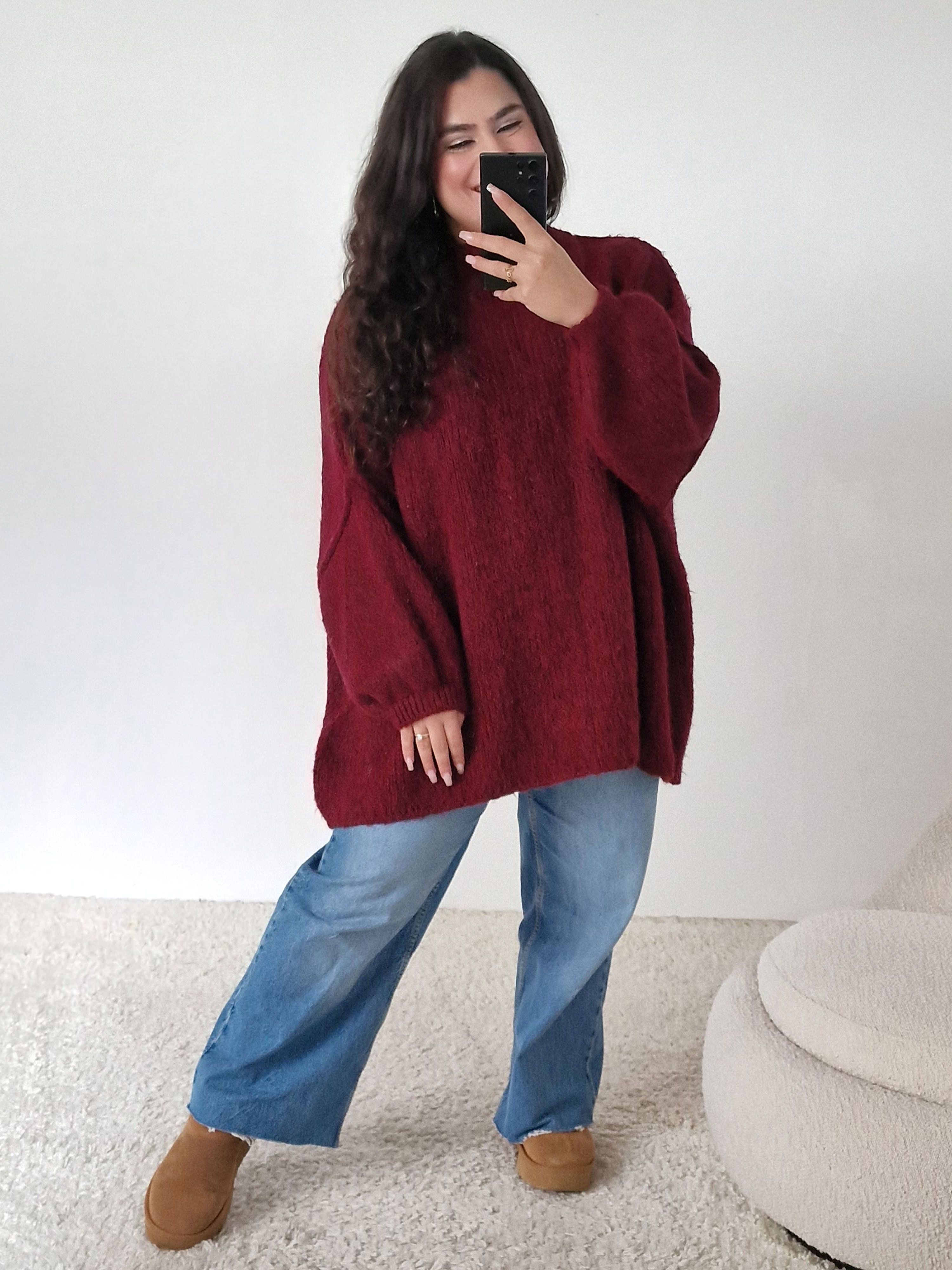 Oversize Strickpullover mit Stehkragen FLAUSCHI - TALL - Burgunder