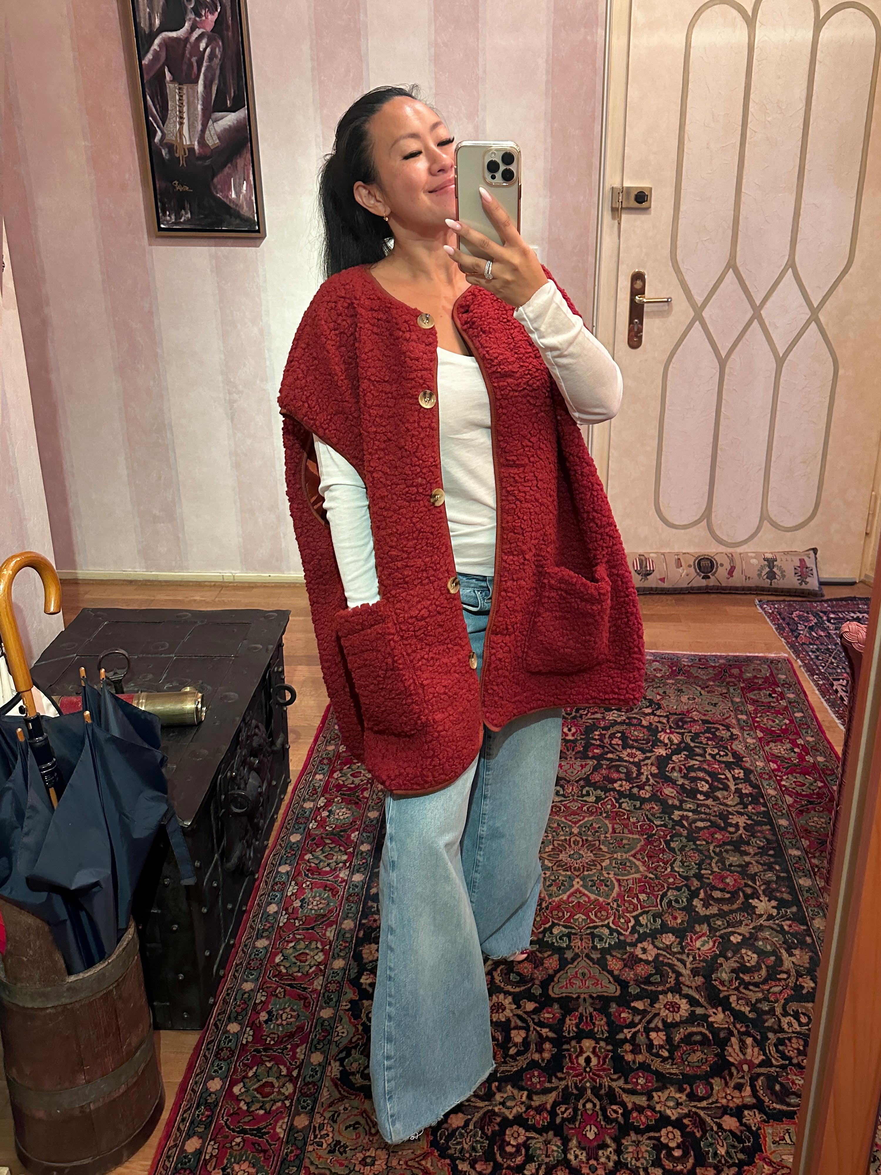 Oversize Teddylook Weste - ALMA - Rost