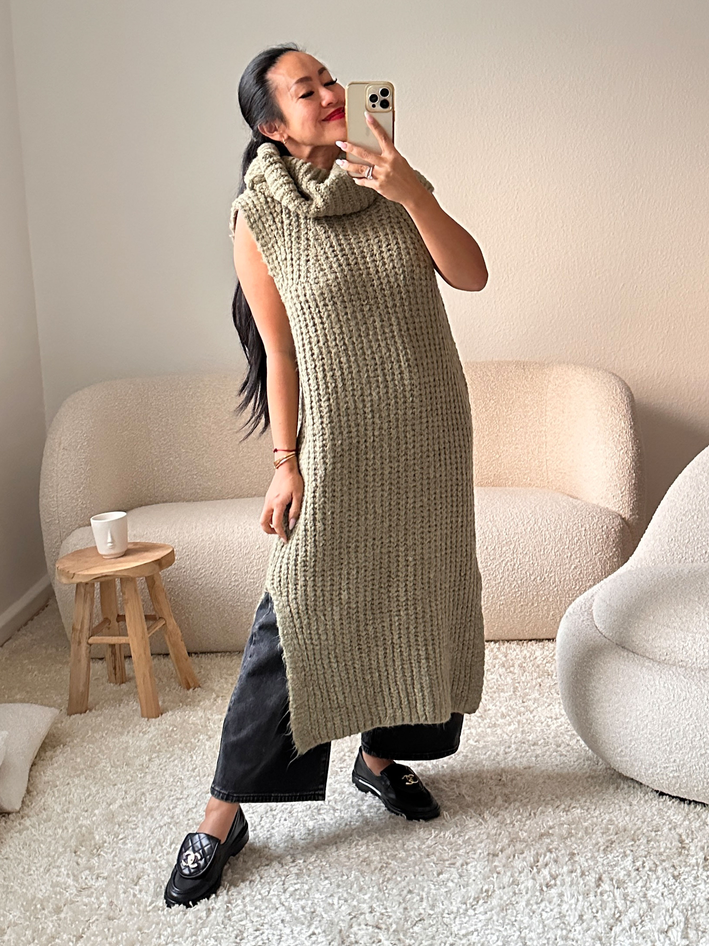 Pullunder Strickkleid mit Rollkragen - FLAUSCHI - Matcha