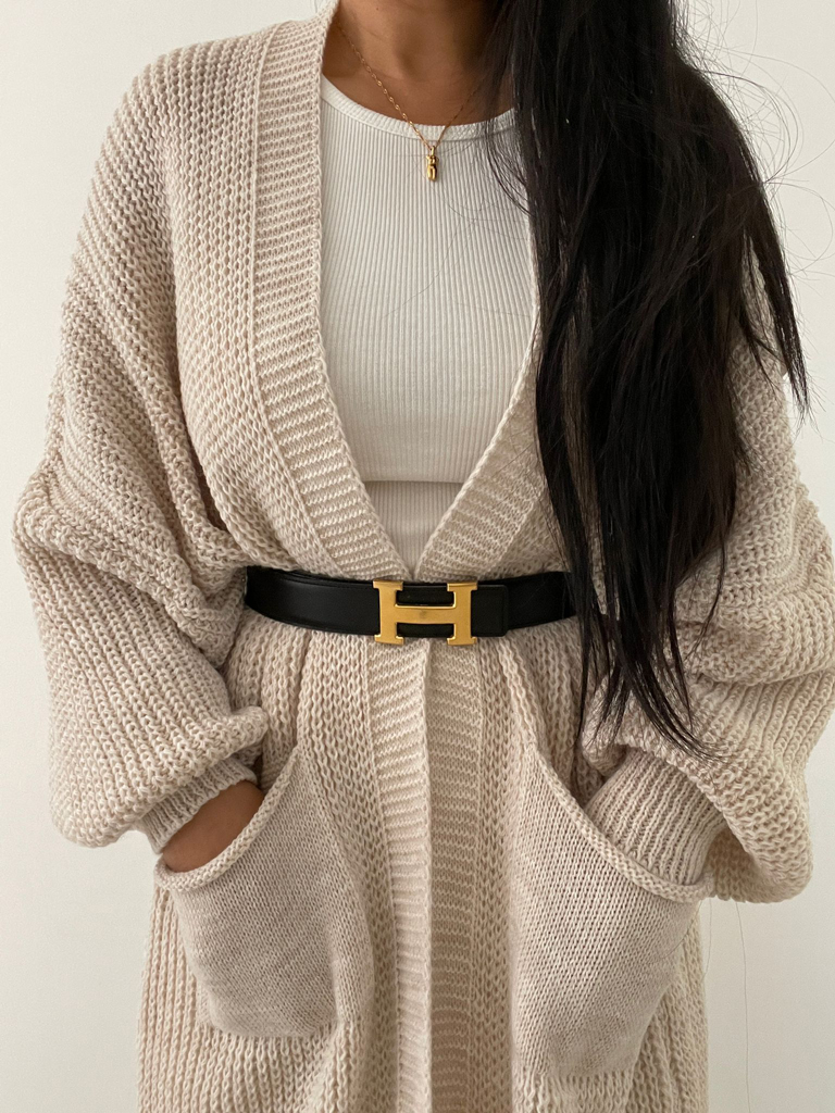 Cozy Long Cardigan mit Taschen  - Beige