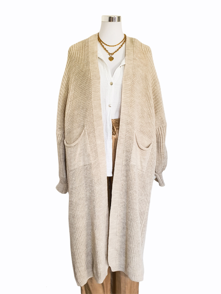 Cozy Long Cardigan mit Taschen  - Beige