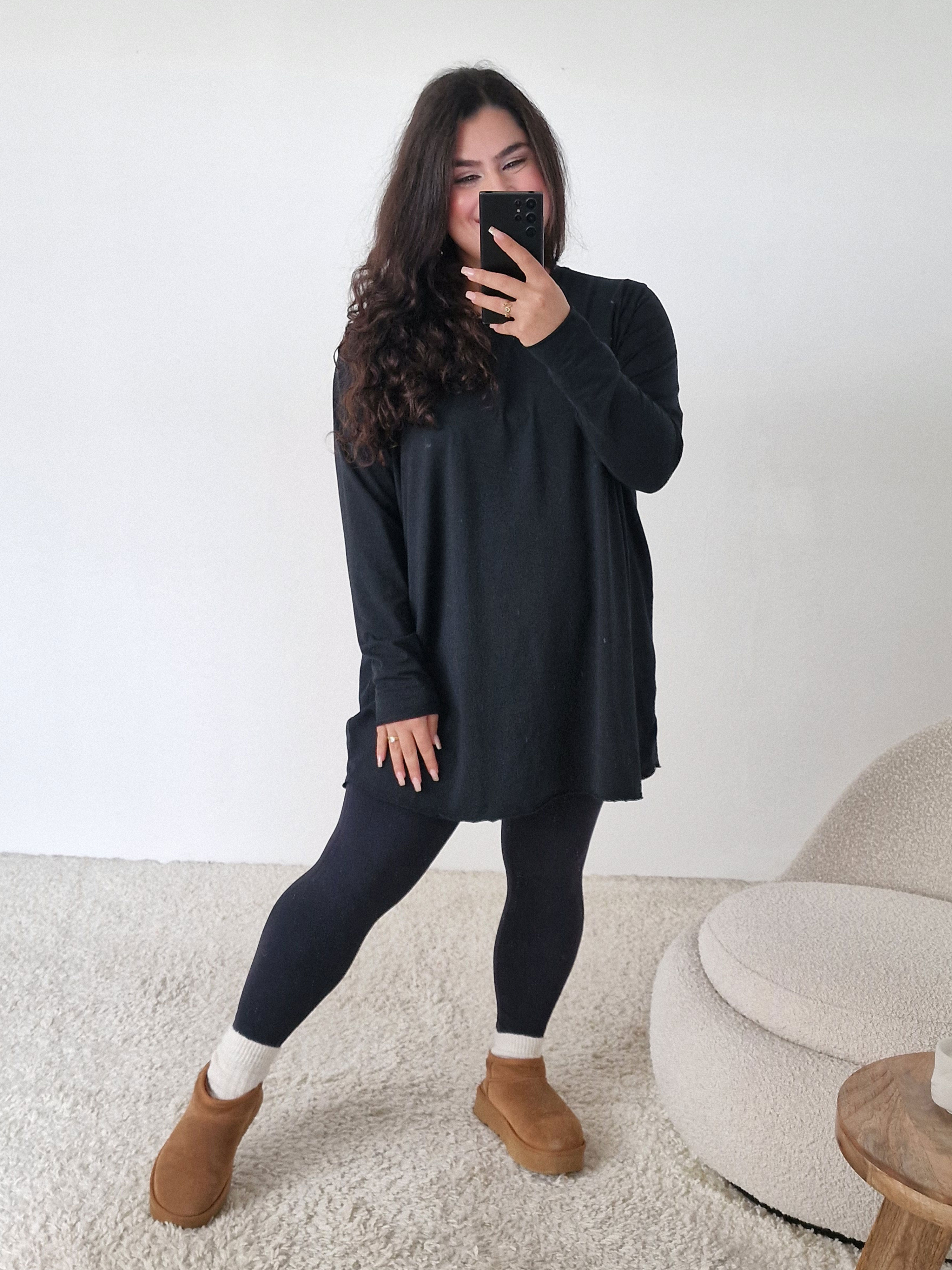 Basic Long Langarmshirt - Schwarz