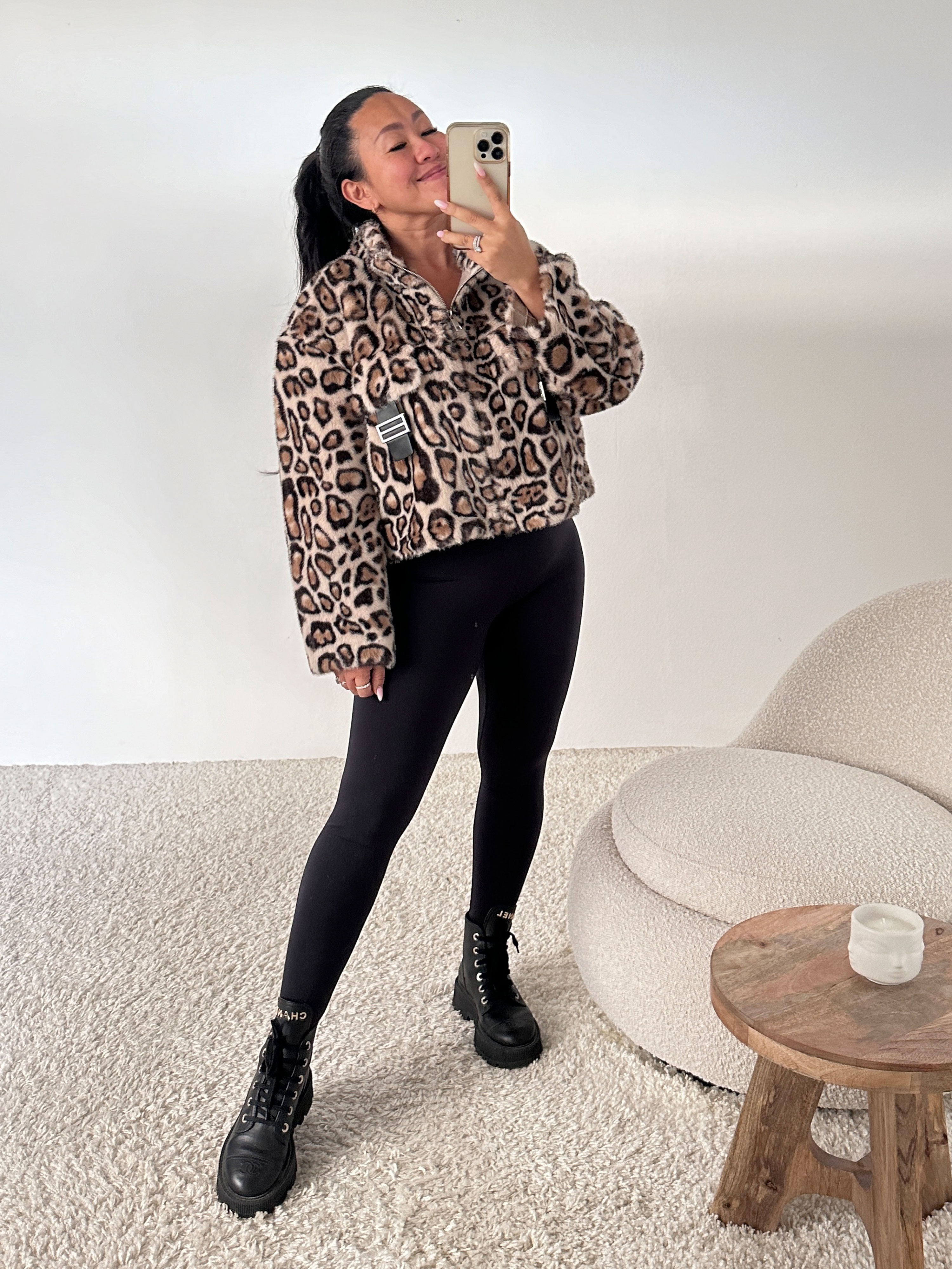 Kunstfell Cropped Jacke - LEOPARD - Beige