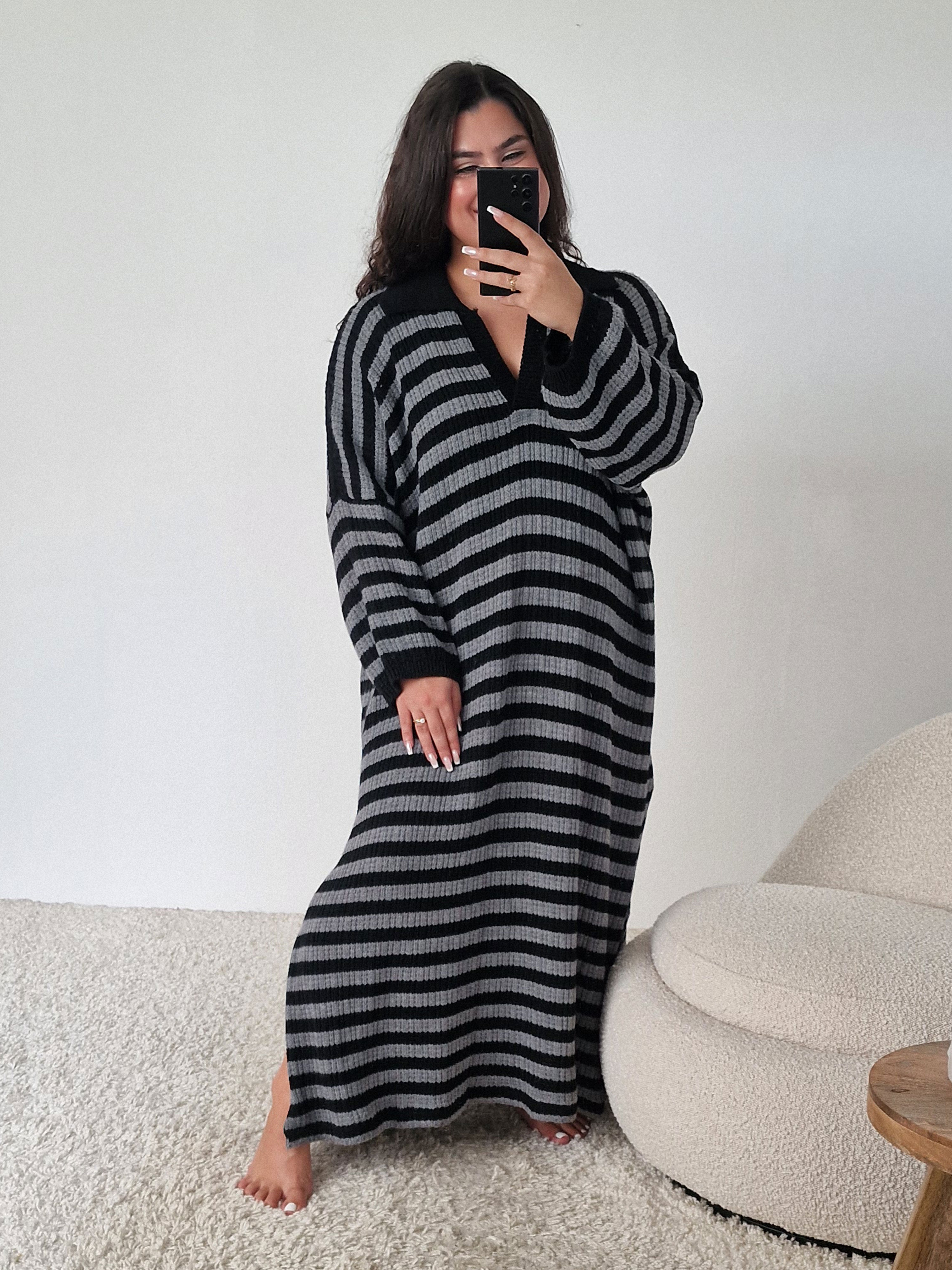 Langarm Strickkleid Santanyi - CURVY - STRIPES - Anthrazit