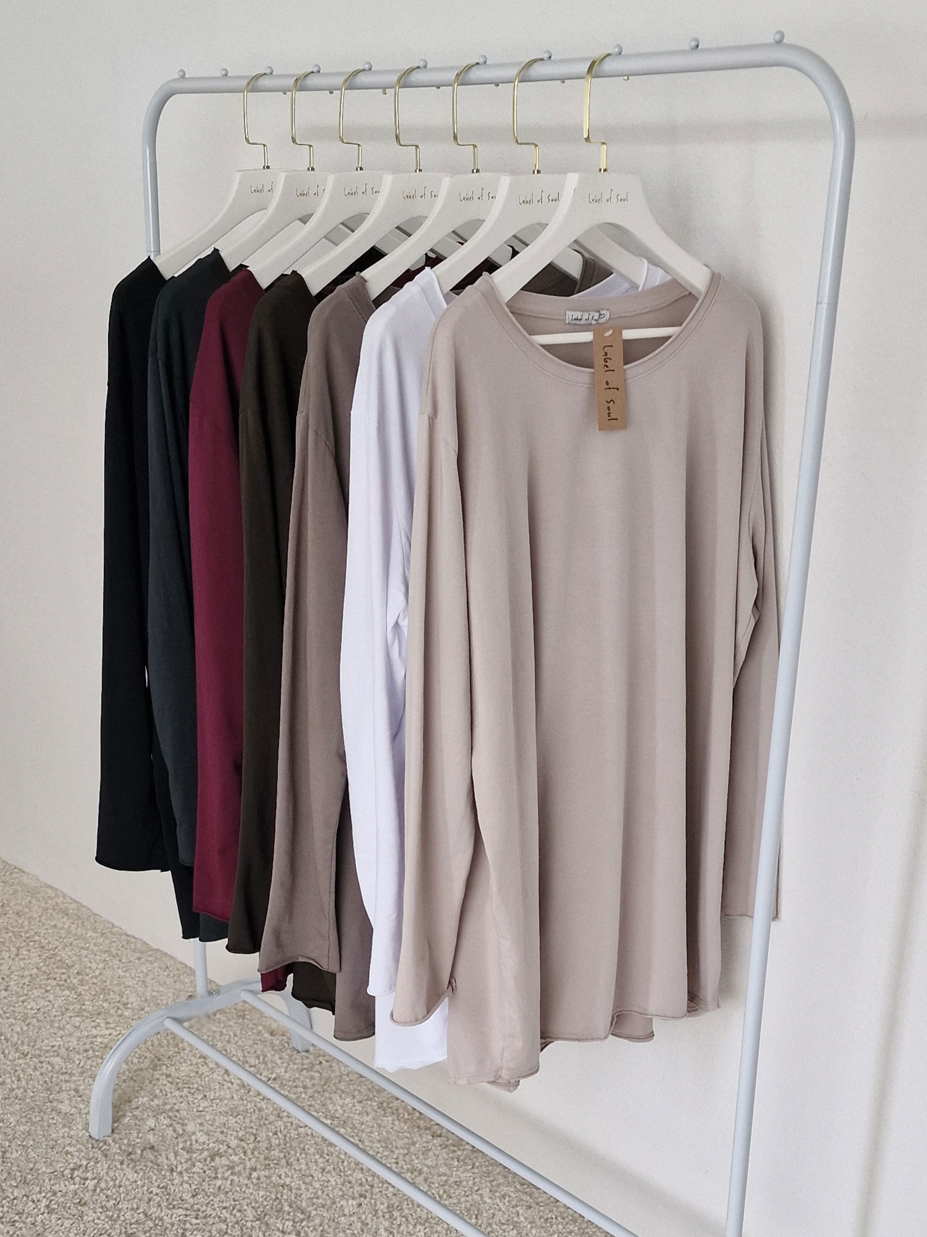 Basic Long Langarmshirt - Beige