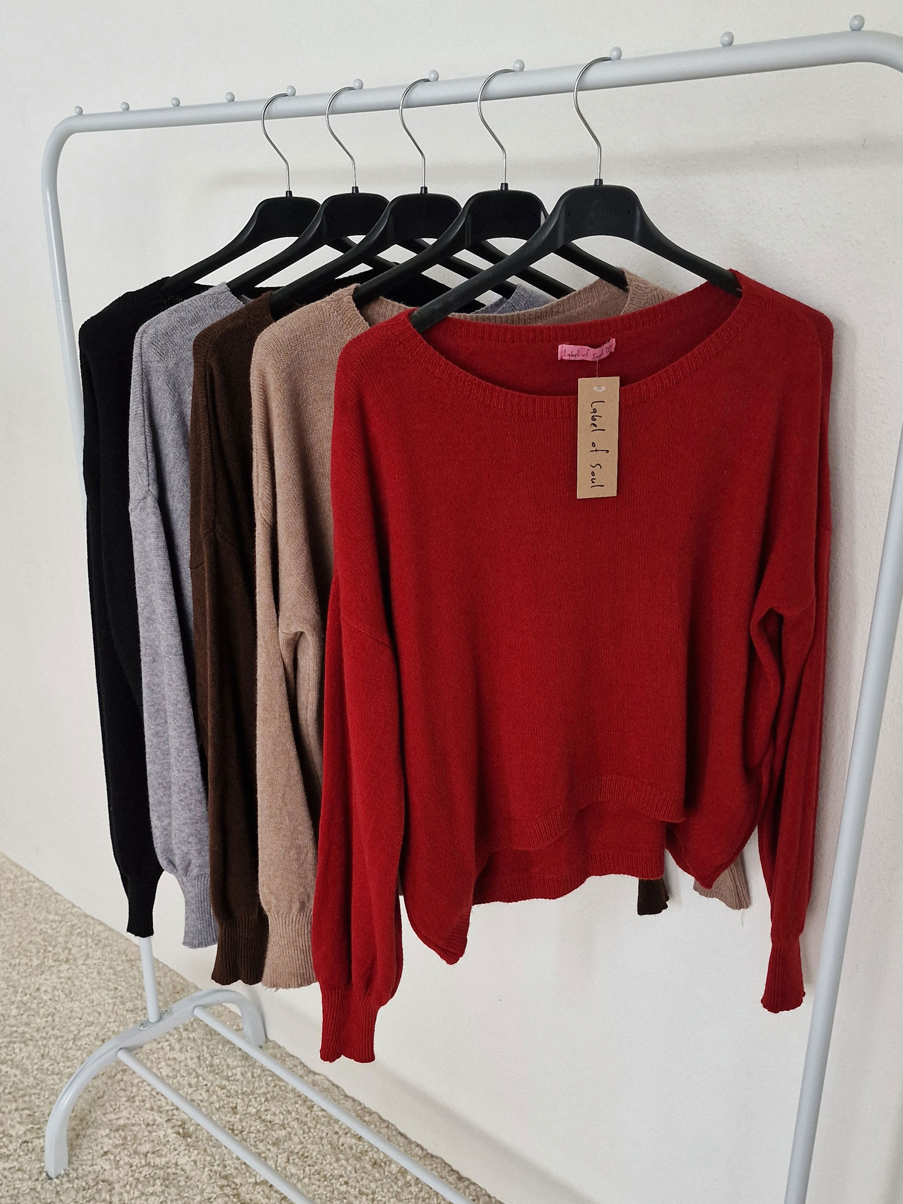 Cropped Viskose Pullover mit Rundhalsausschnitt - Bordeaux