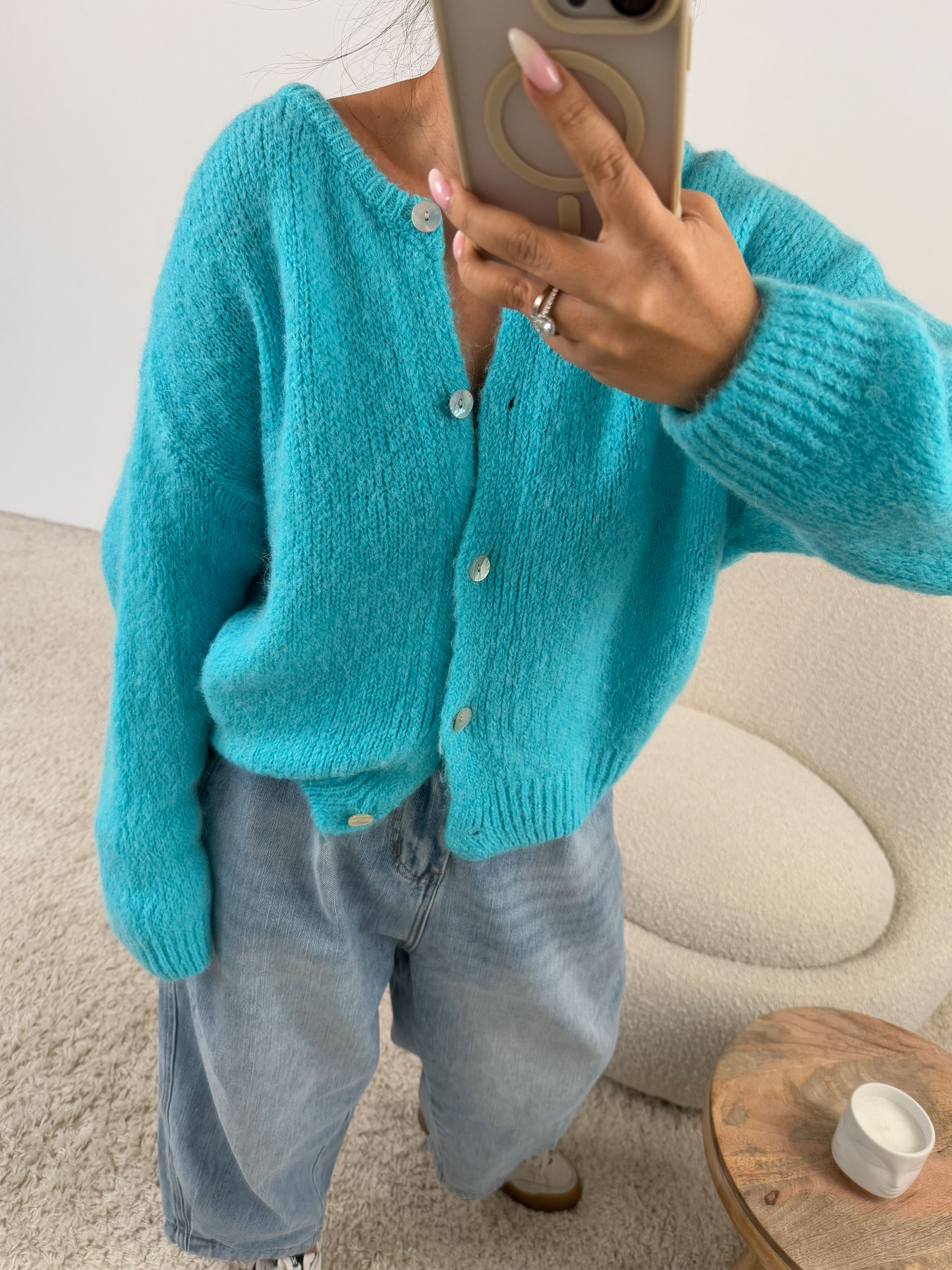 Strickjacke mit Baby-Alpakawollanteil - Ocean Blue