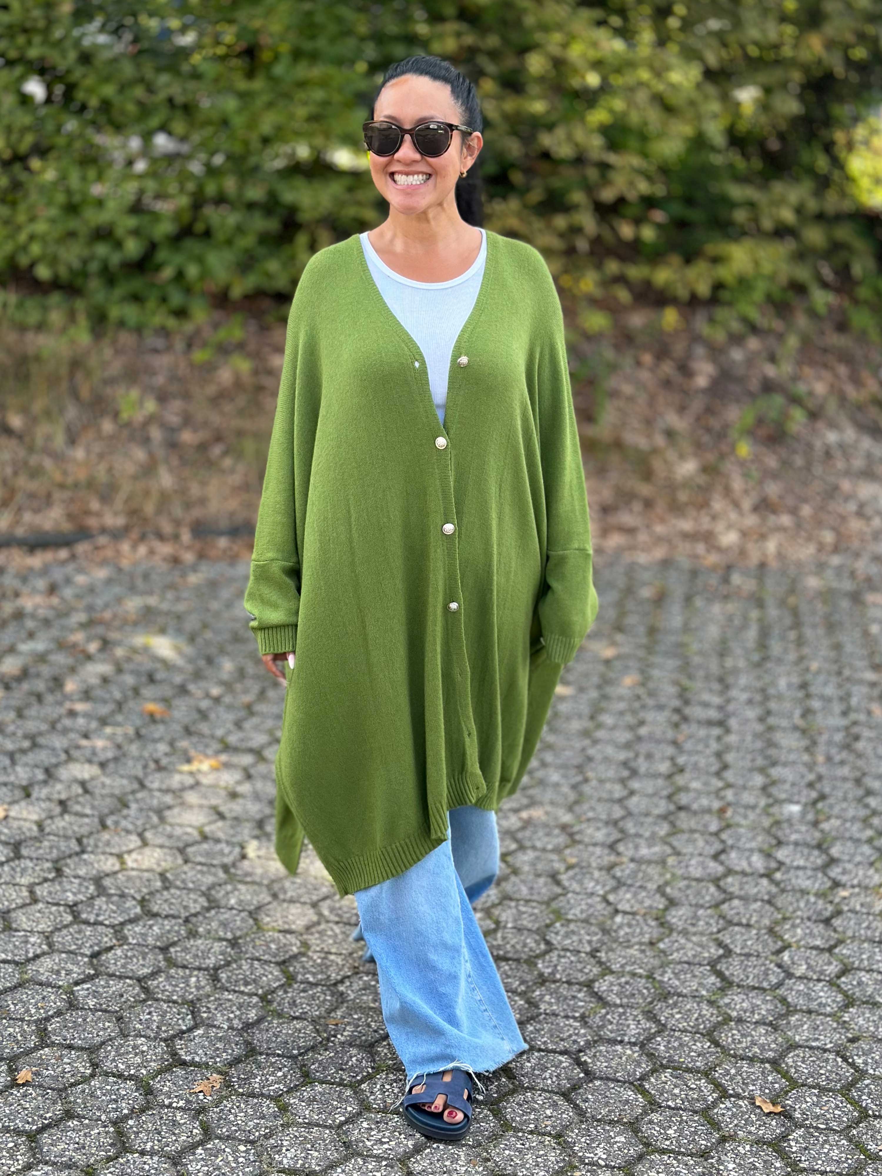 Oversize Viskose Cardigan - Pistazie