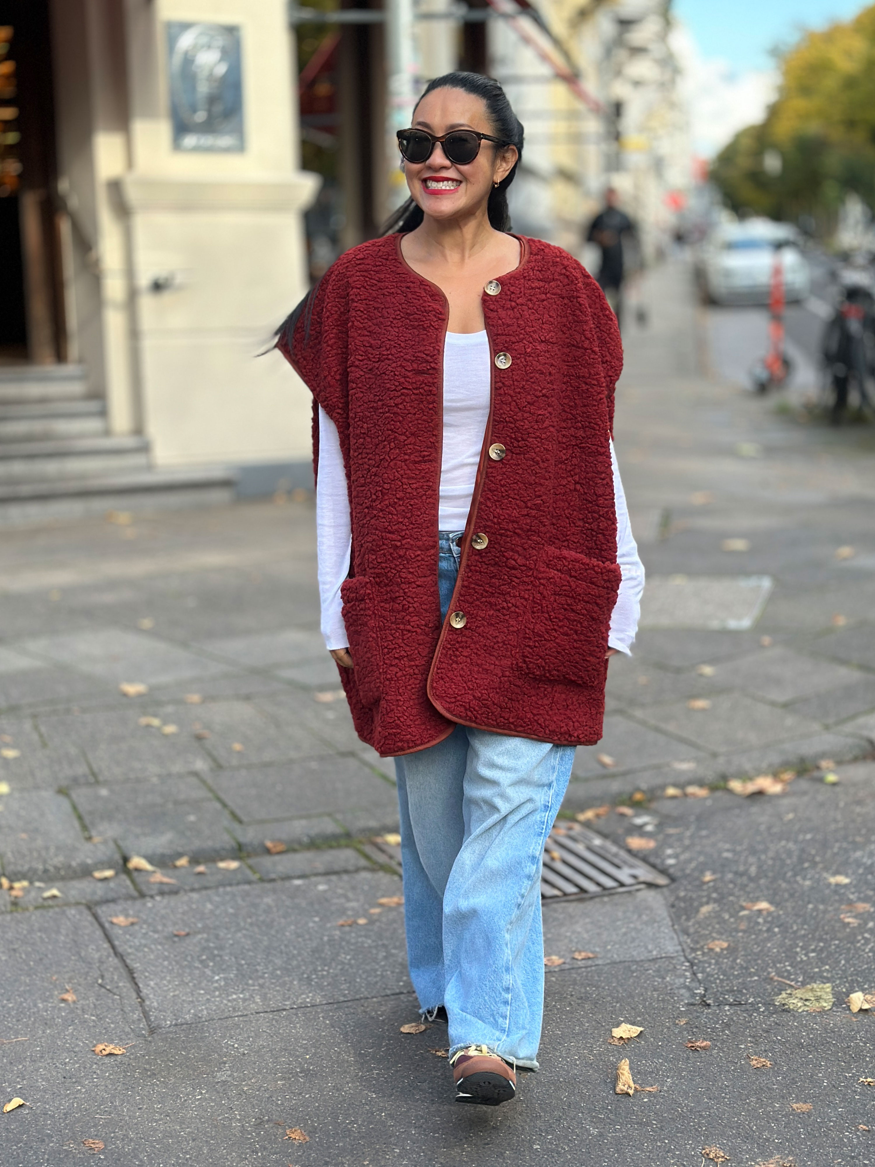 Oversize Teddylook Weste - ALMA - Rost