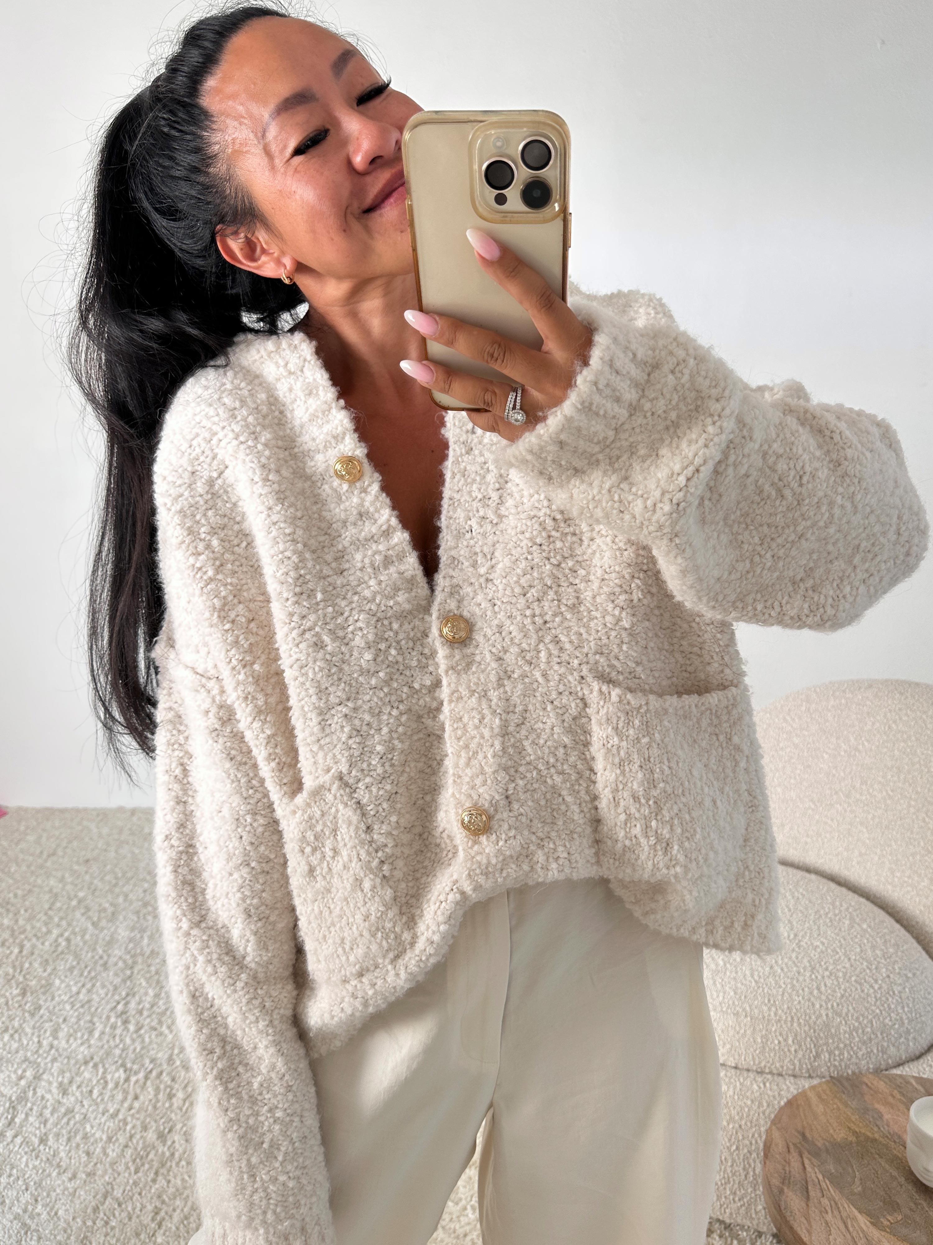 PREMIUM Bouclé Cardigan - Creme