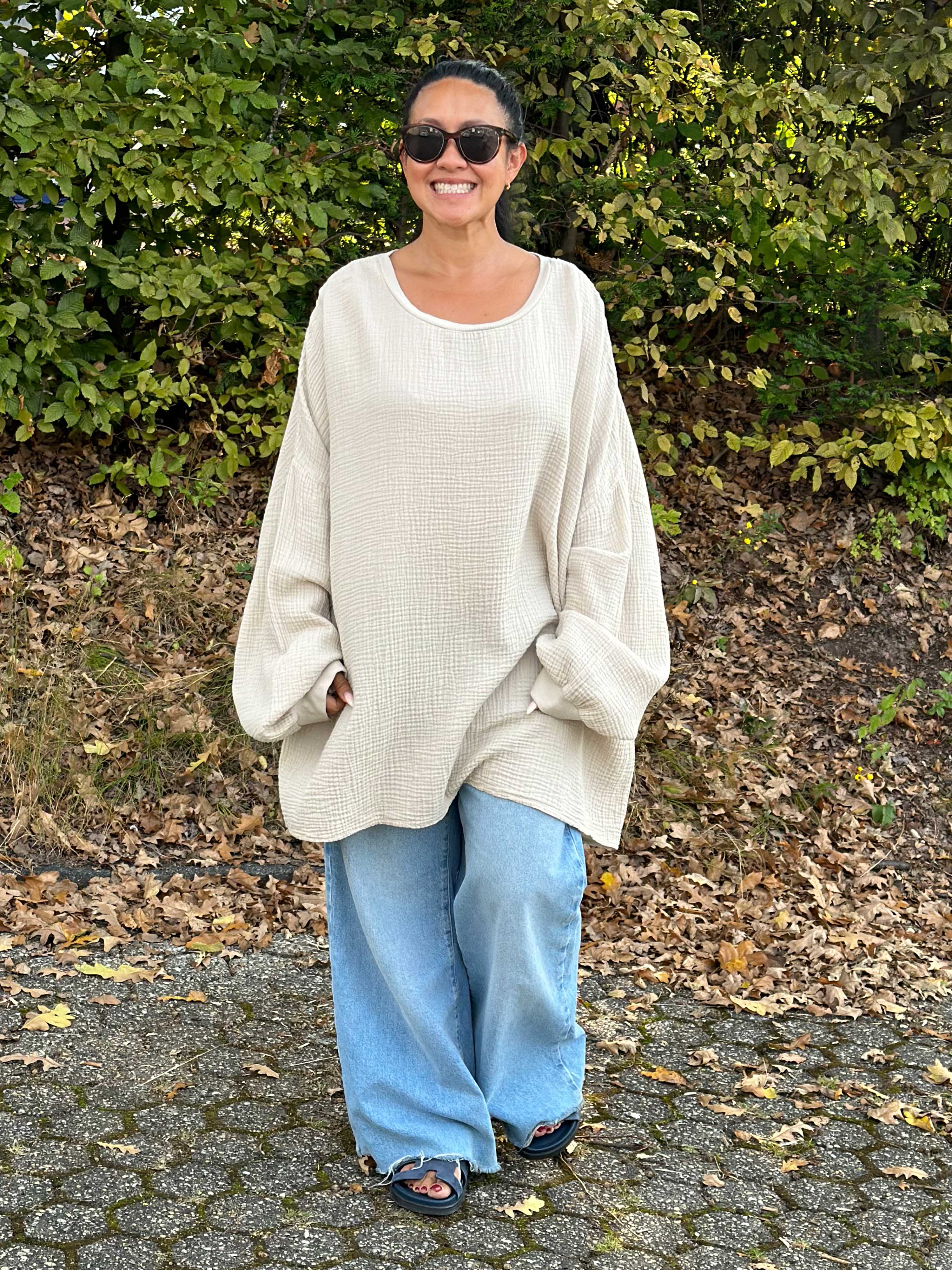 Musselin Oversize Sweatshirt - Beige