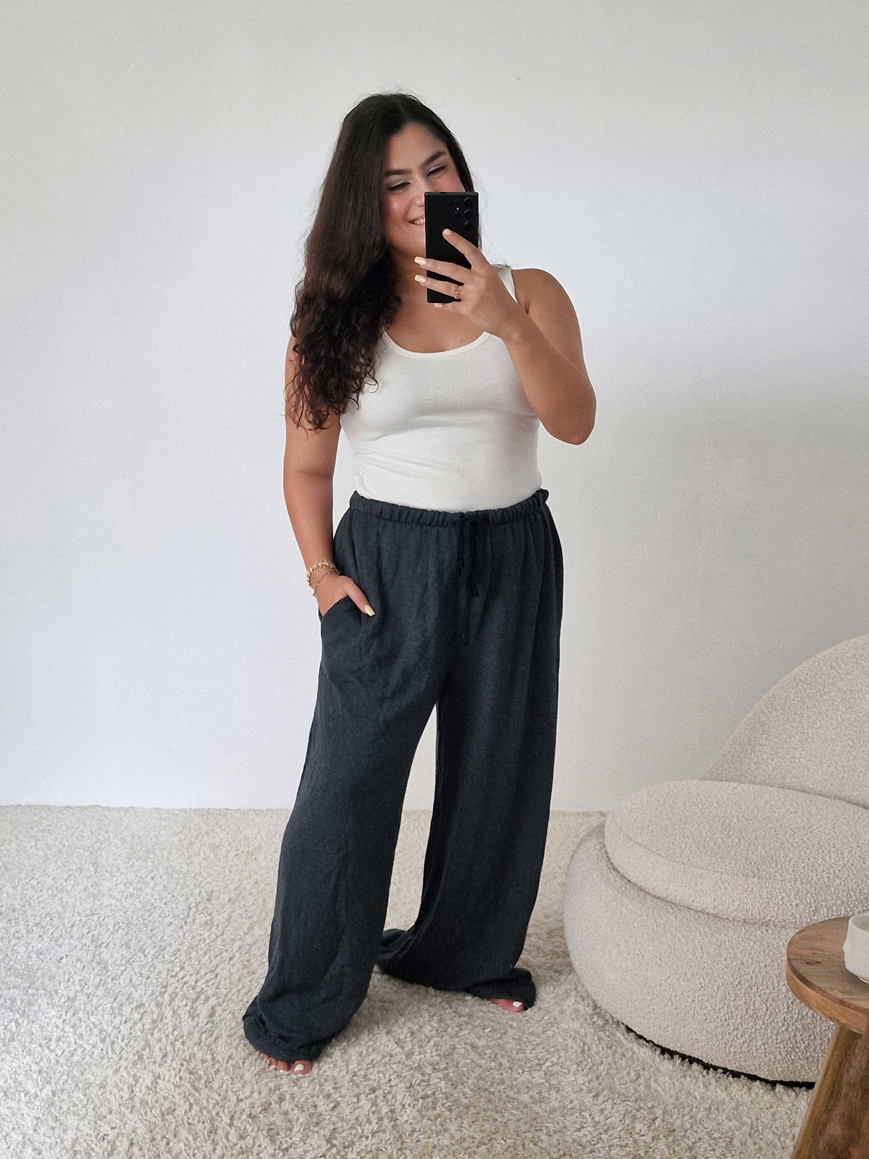 Basic Palazzo Hose Used-Look - ONESIZE - Anthrazit