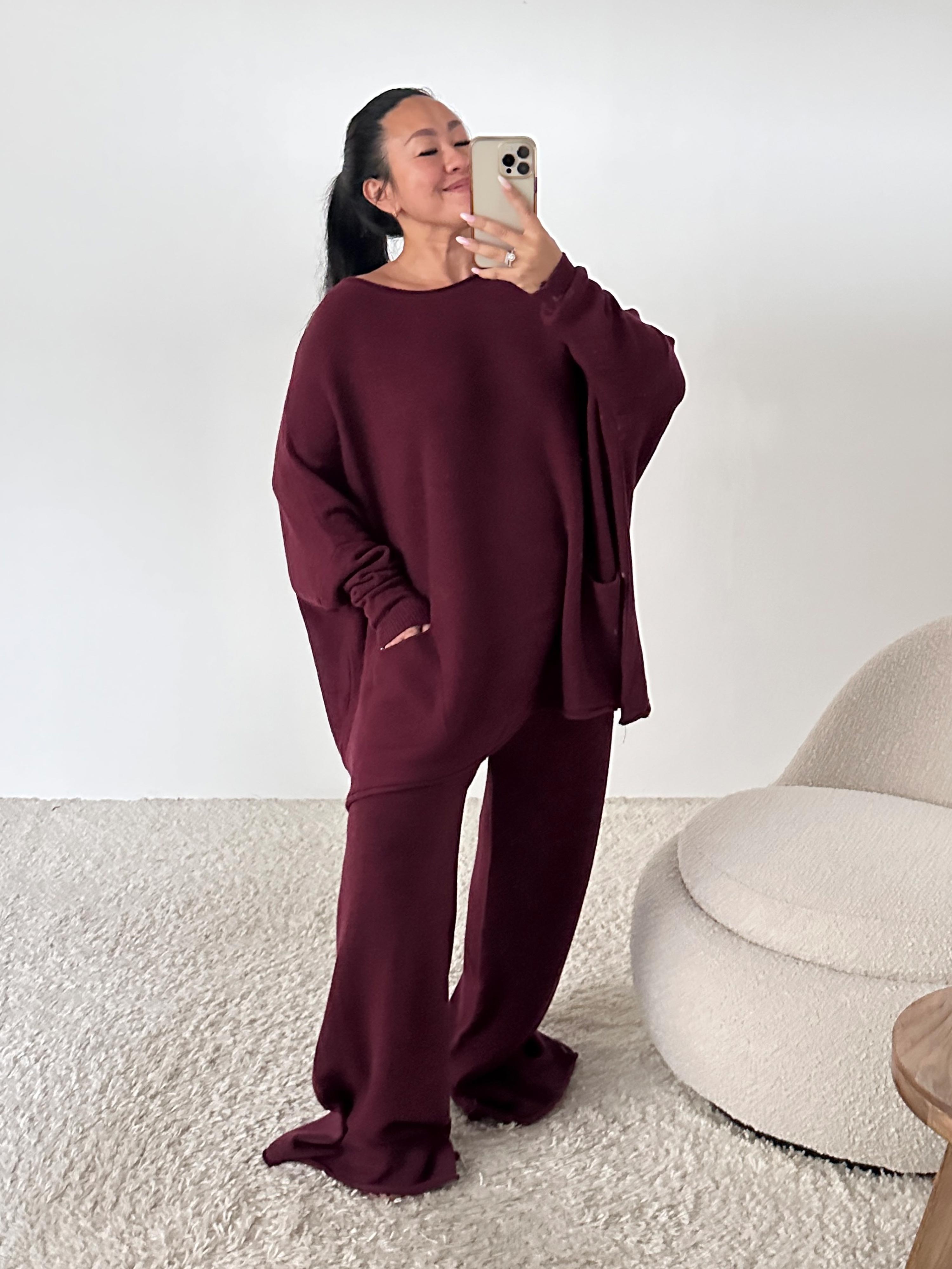 Oversize Viskose Pullover mit Taschen - Merlot