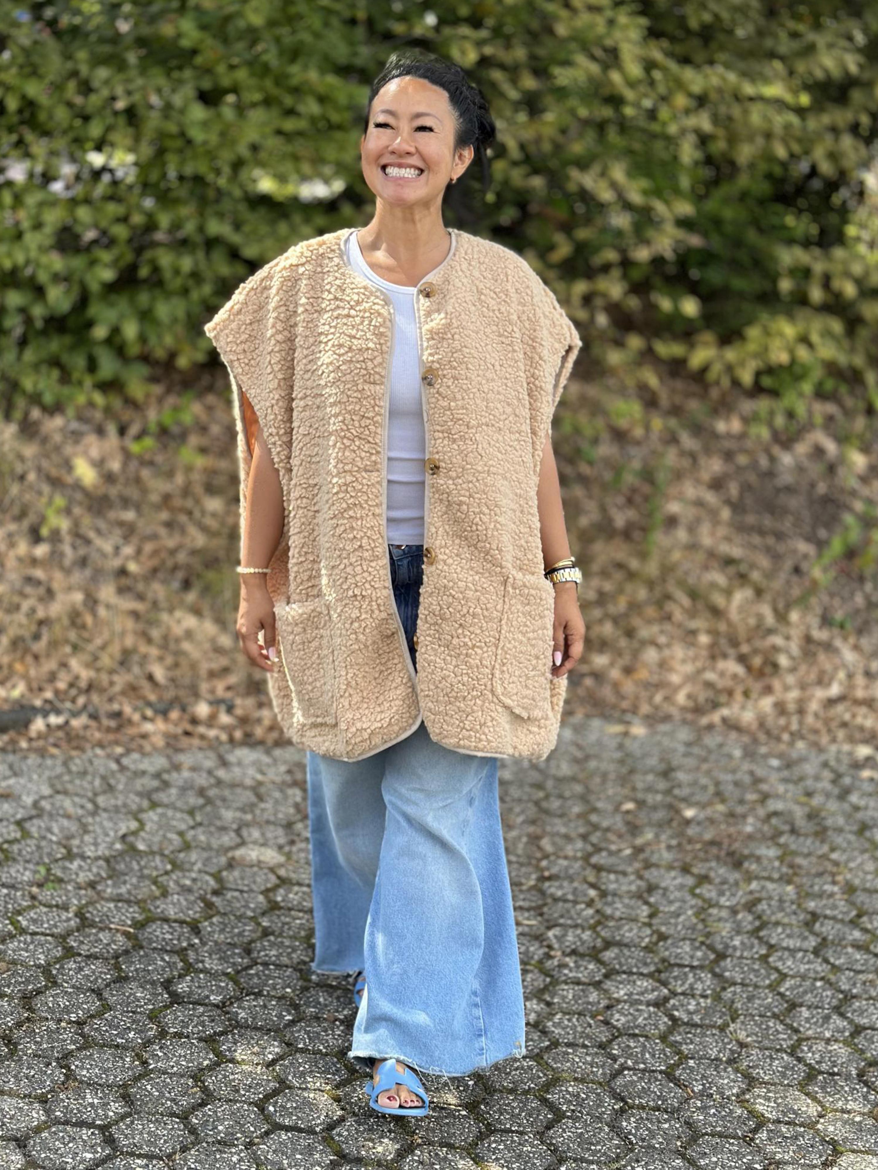 Oversize Teddylook Weste - ALMA - Oatmeal