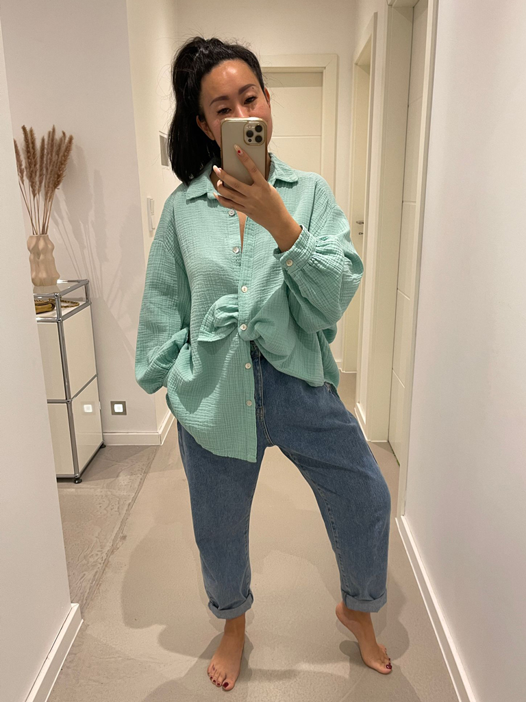 Musselin Midi Oversize Bluse - Mintgrün