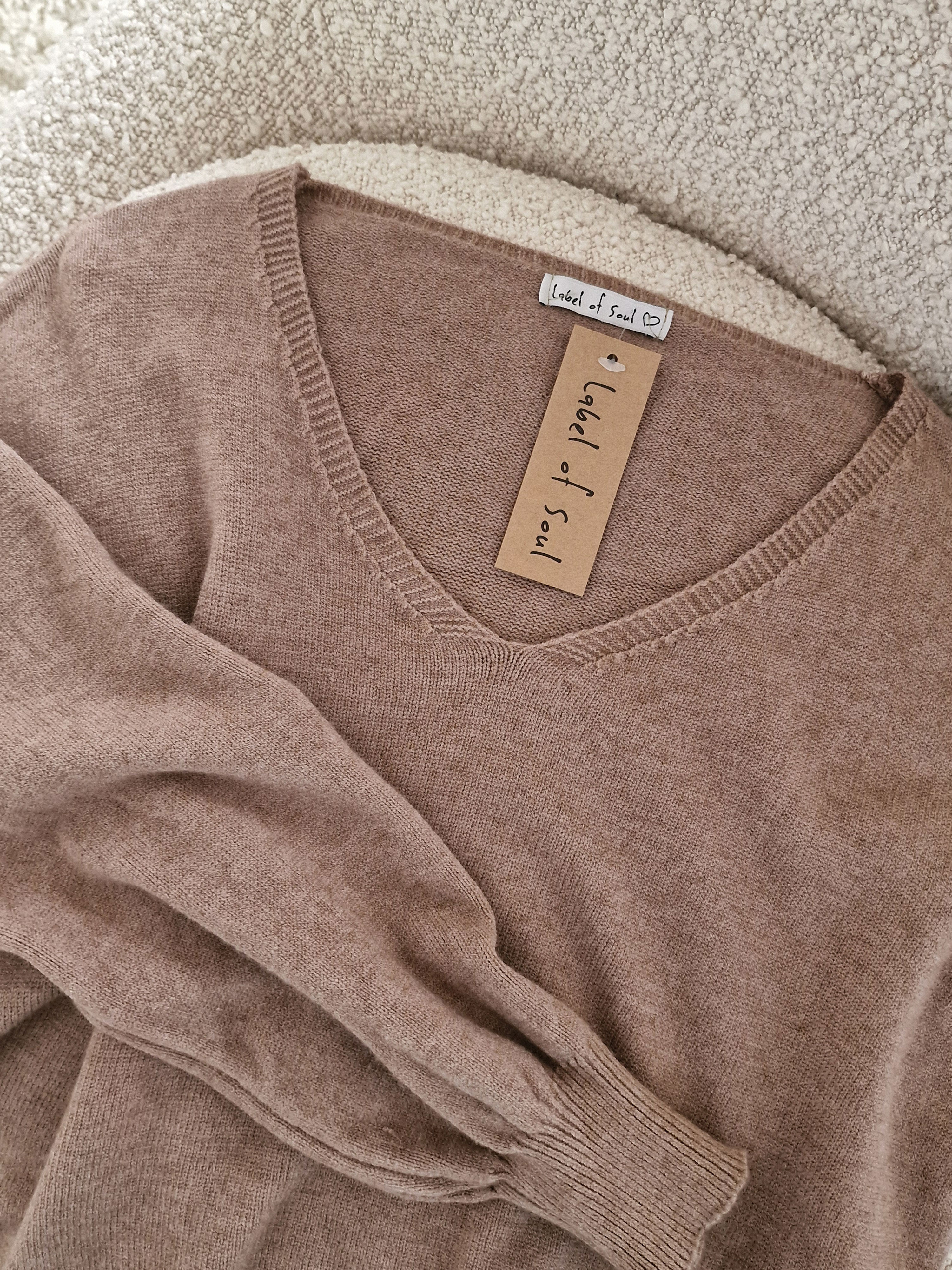 Cropped Viskose Pullover mit V-Ausschnitt - Camel